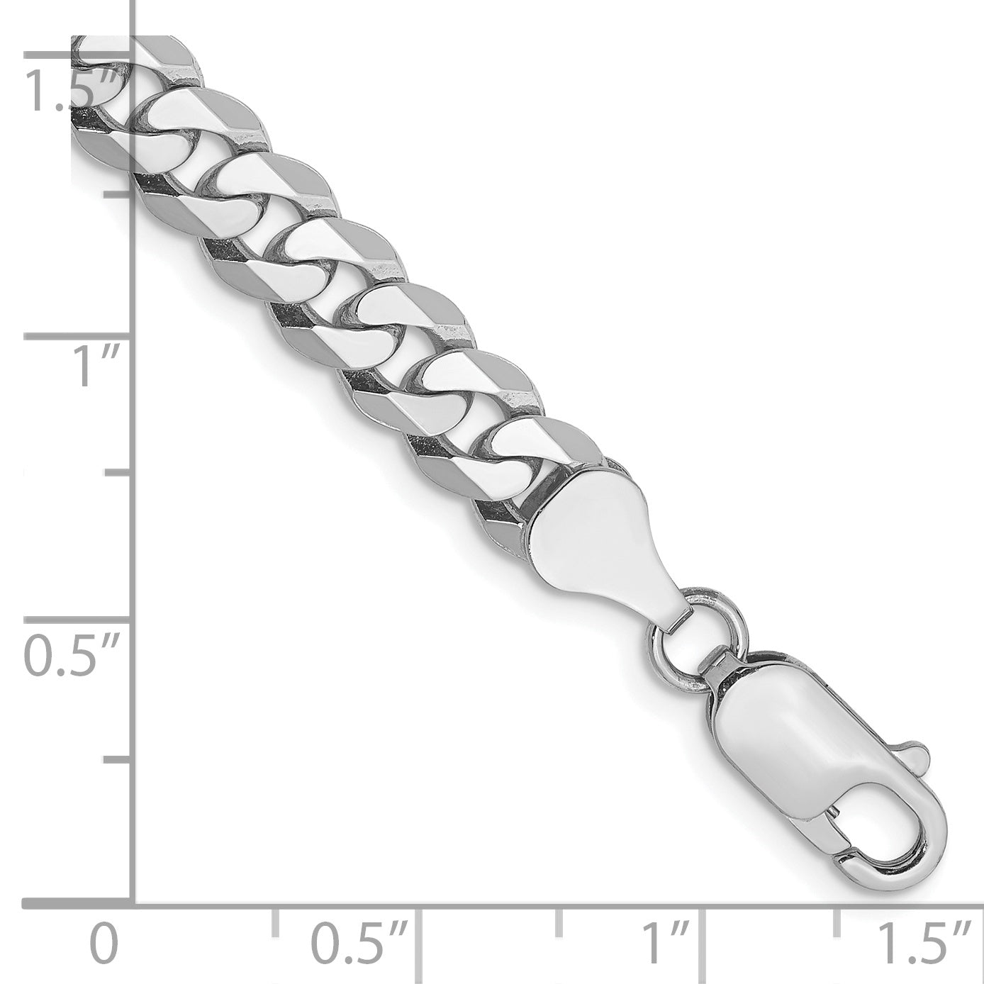 14K White Gold 7 inch 6.25mm Flat Beveled Curb with Lobster Clasp Bracelet