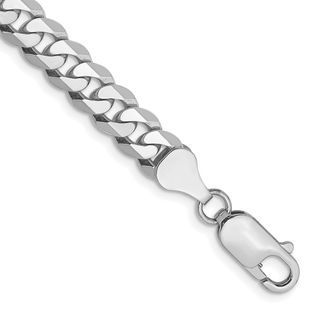 14K White Gold 7 inch 6.25mm Flat Beveled Curb with Lobster Clasp Bracelet