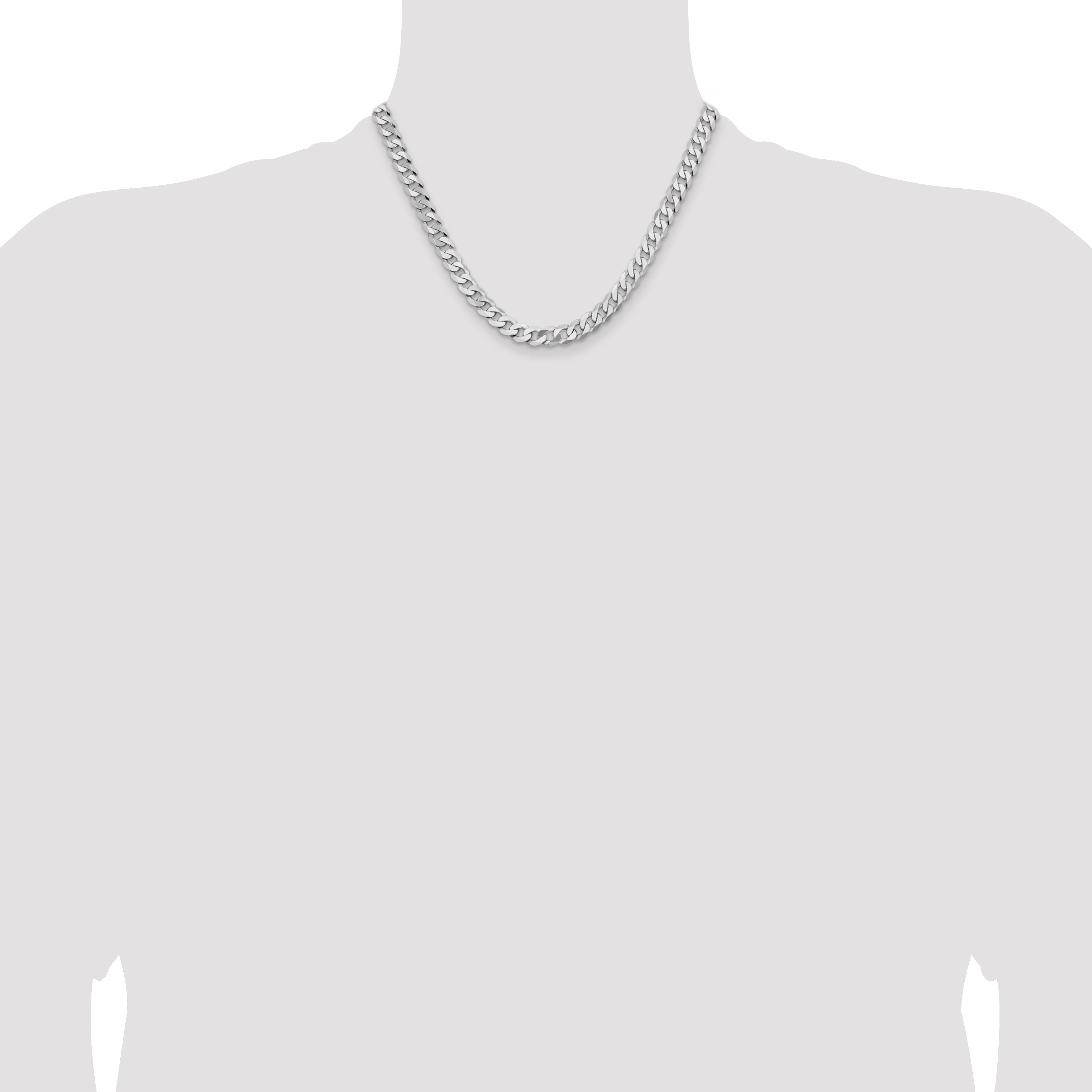 14K White Gold Solid Curb Chain Necklace 7.25mm