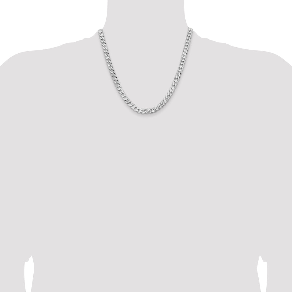 14K White Gold 20 inch 7.25mm Flat Beveled Curb with Lobster Clasp Chain