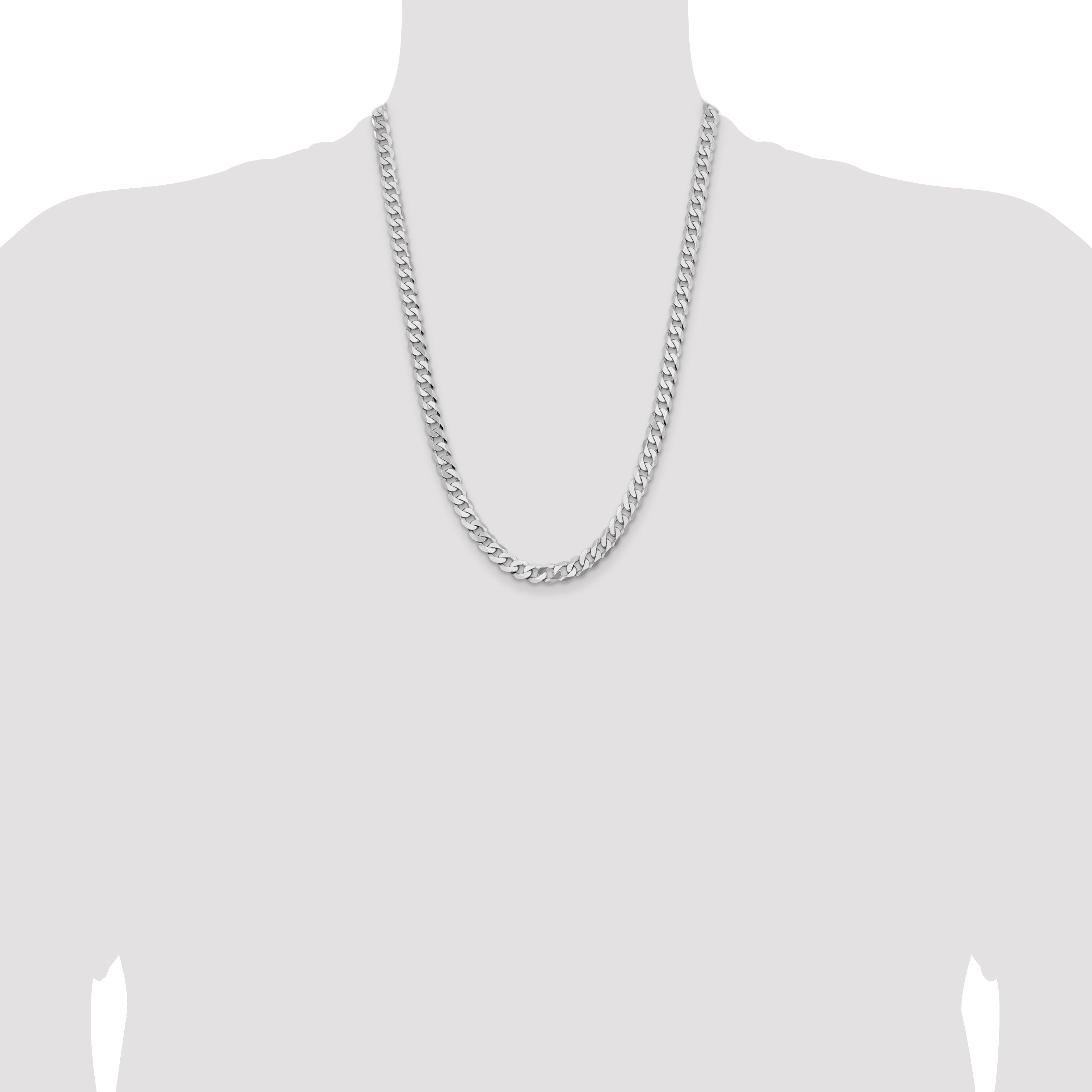 14K White Gold 24 inch 7.25mm Flat Beveled Curb with Lobster Clasp Chain