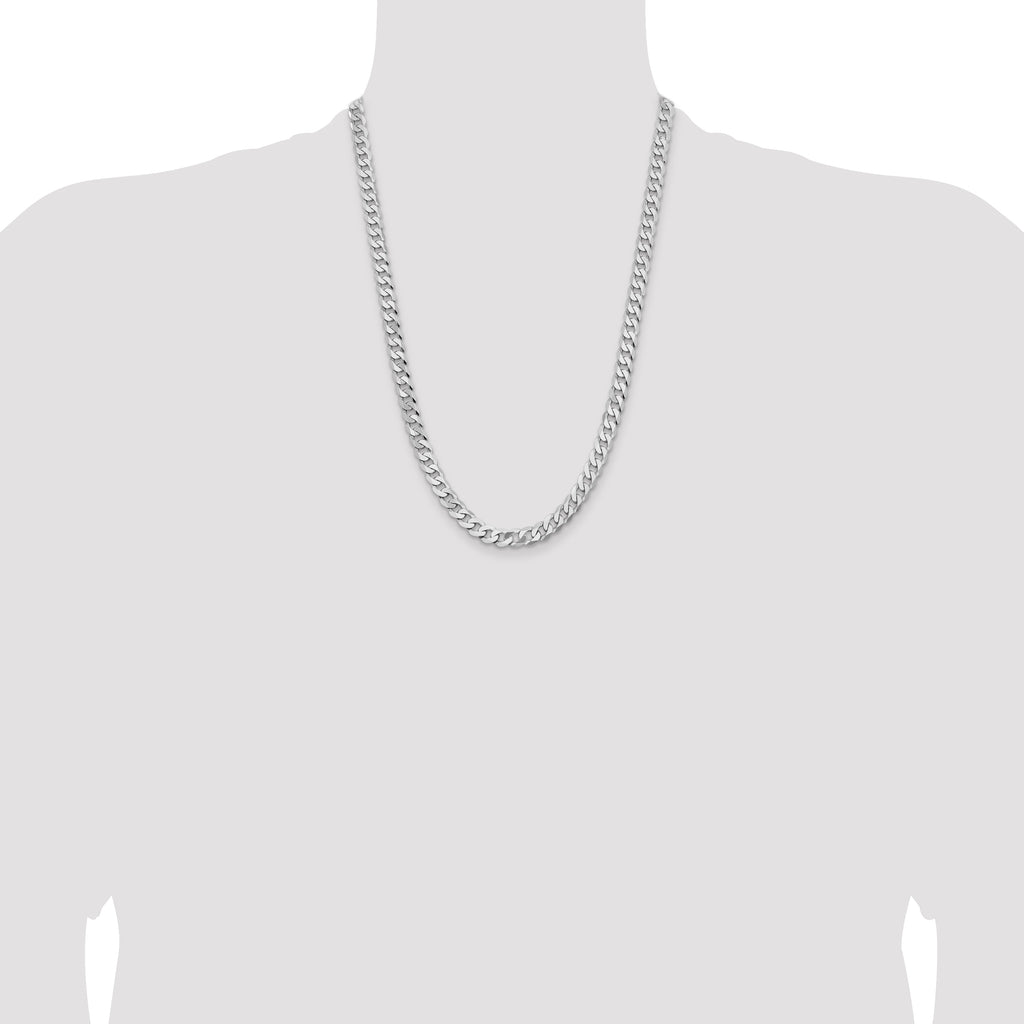 14K White Gold 24 inch 7.25mm Flat Beveled Curb with Lobster Clasp Chain