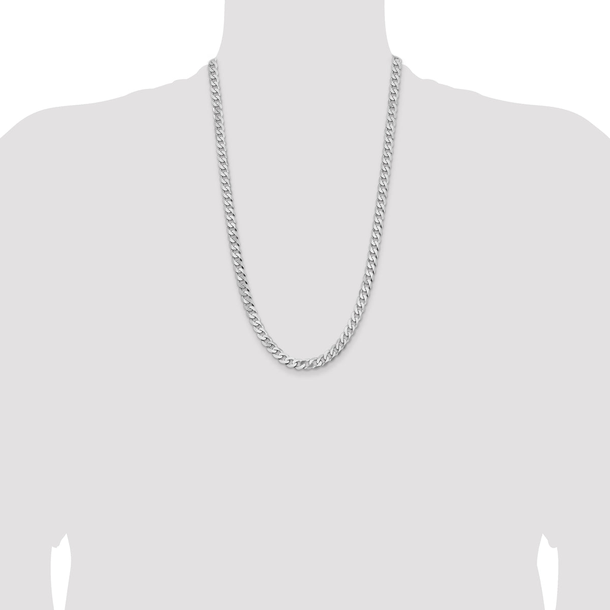 14K White Gold 26 inch 7.25mm Flat Beveled Curb with Lobster Clasp Chain