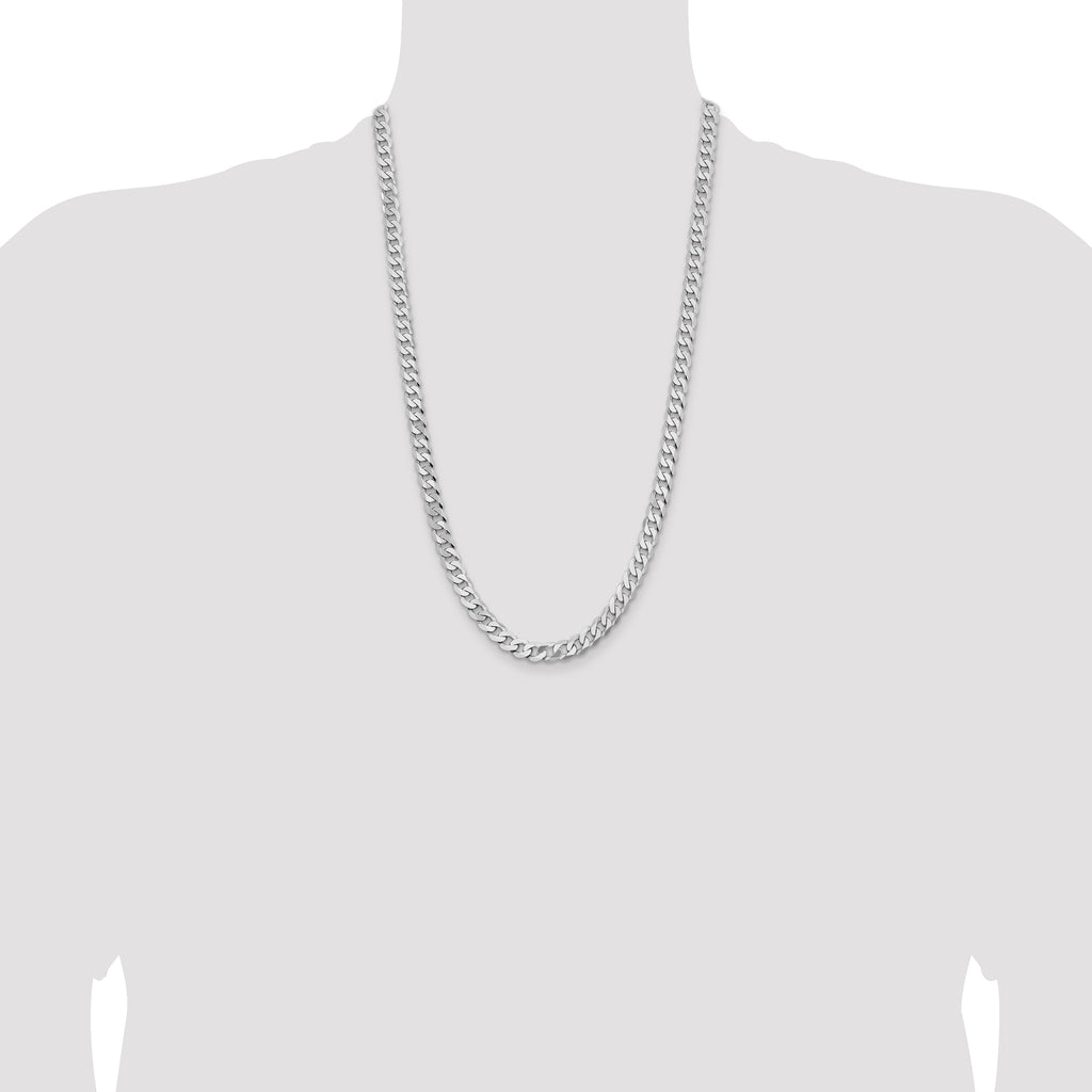 14K White Gold 26 inch 7.25mm Flat Beveled Curb with Lobster Clasp Chain