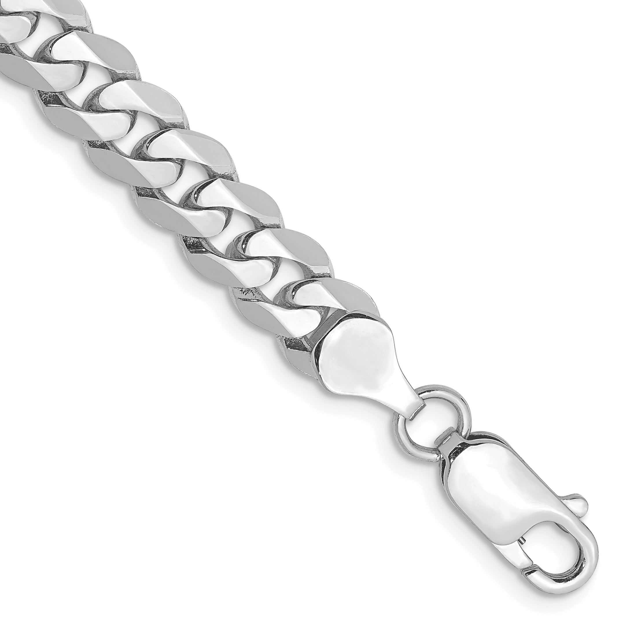 14K White Gold 8 inch 7.25mm Flat Beveled Curb with Lobster Clasp Bracelet Main image
