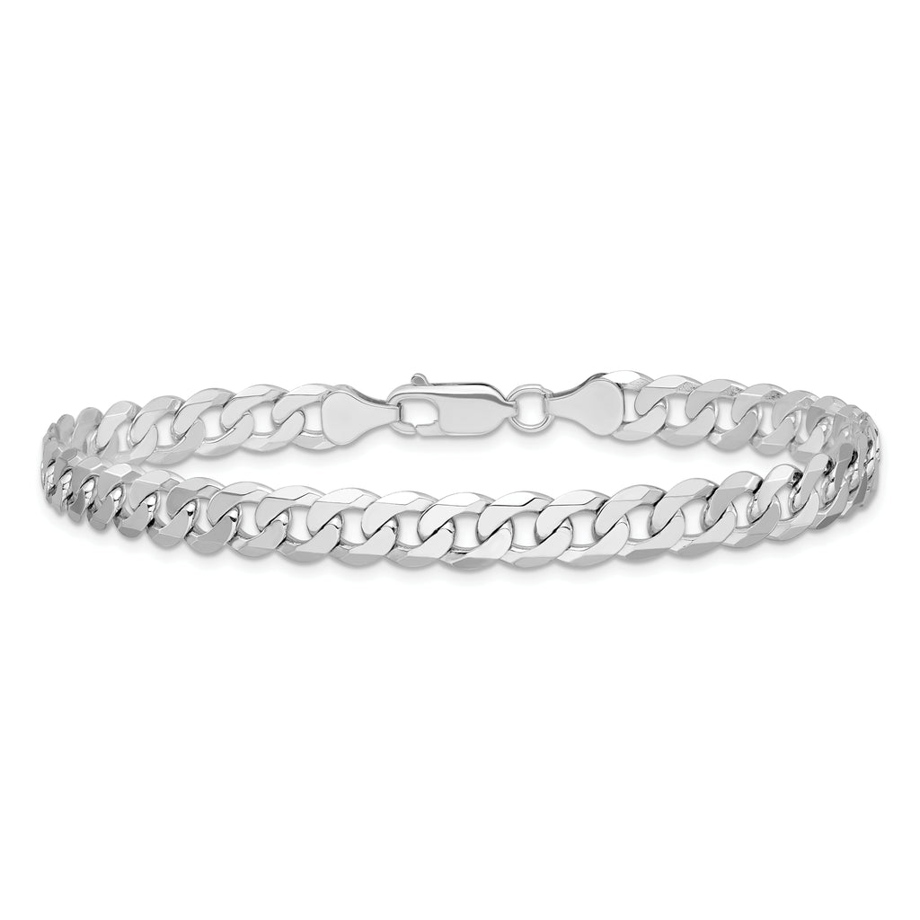 14K White Gold 9 inch 7.25mm Flat Beveled Curb with Lobster Clasp Chain