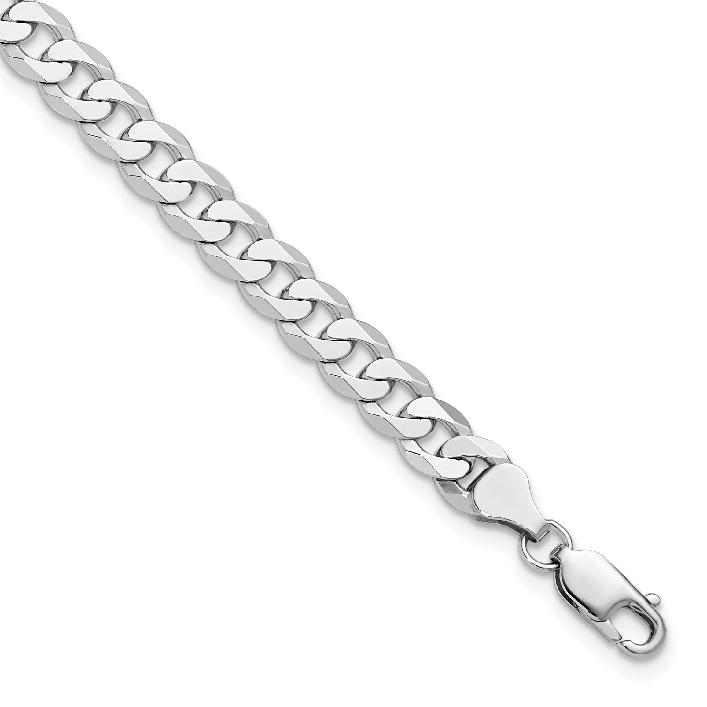 14K White Gold 9 inch 7.25mm Flat Beveled Curb with Lobster Clasp Chain Main image