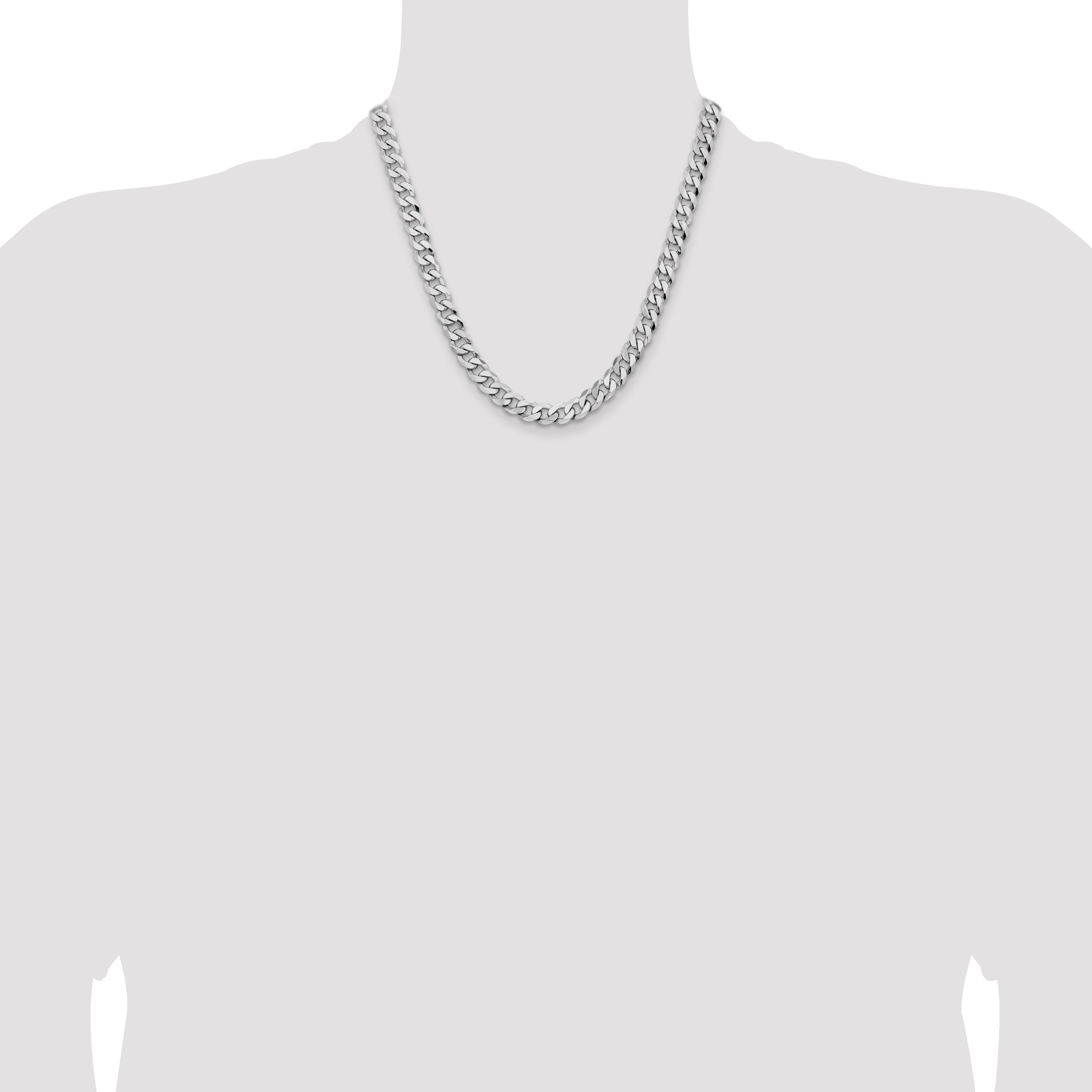 14K White Gold 20 inch 8mm Flat Beveled Curb with Lobster Clasp Chain