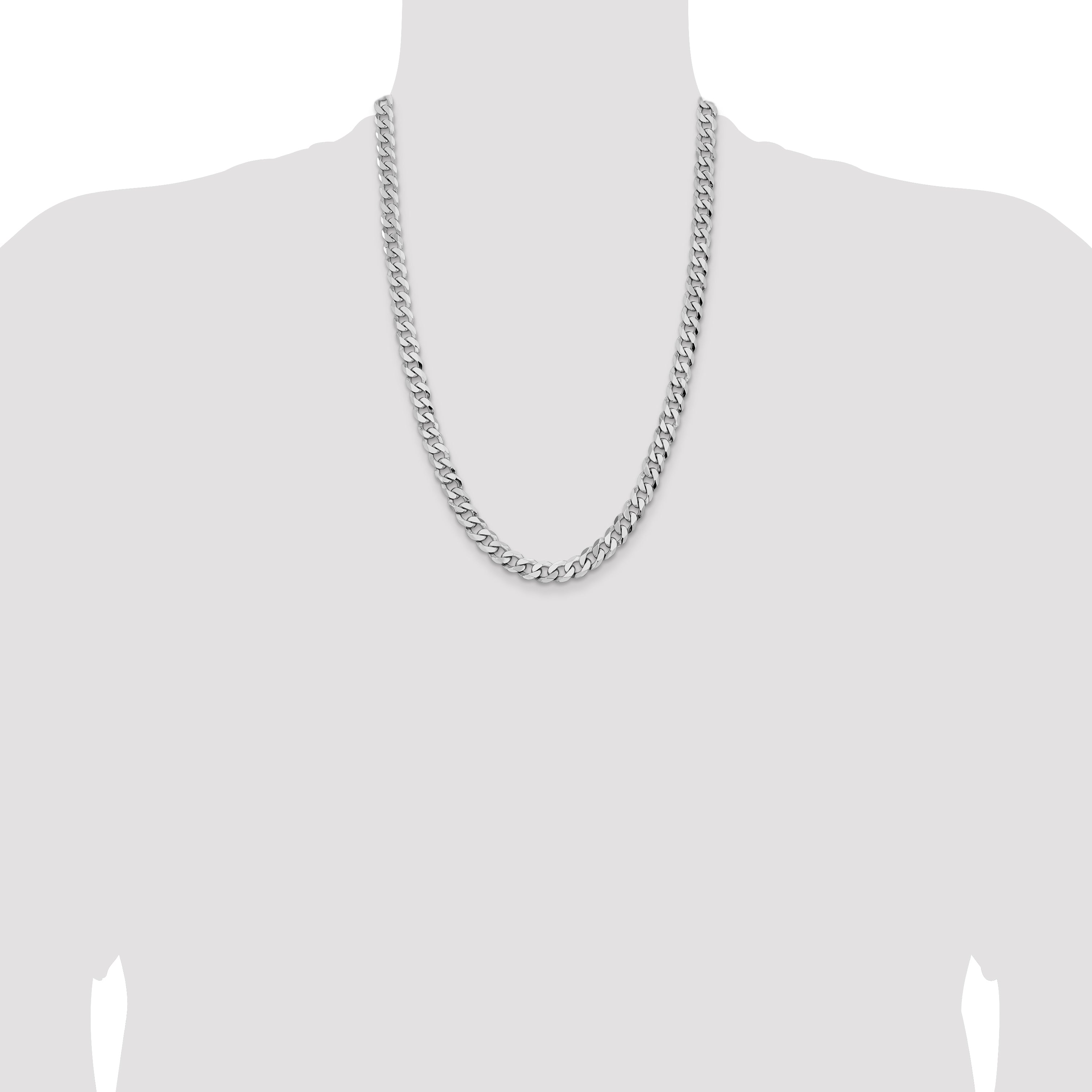 14K White Gold 24 inch 8mm Flat Beveled Curb with Lobster Clasp Chain