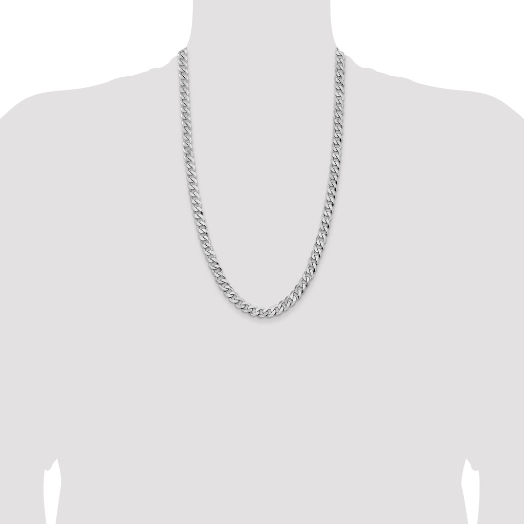 14K White Gold 26 inch 8mm Flat Beveled Curb with Lobster Clasp Chain
