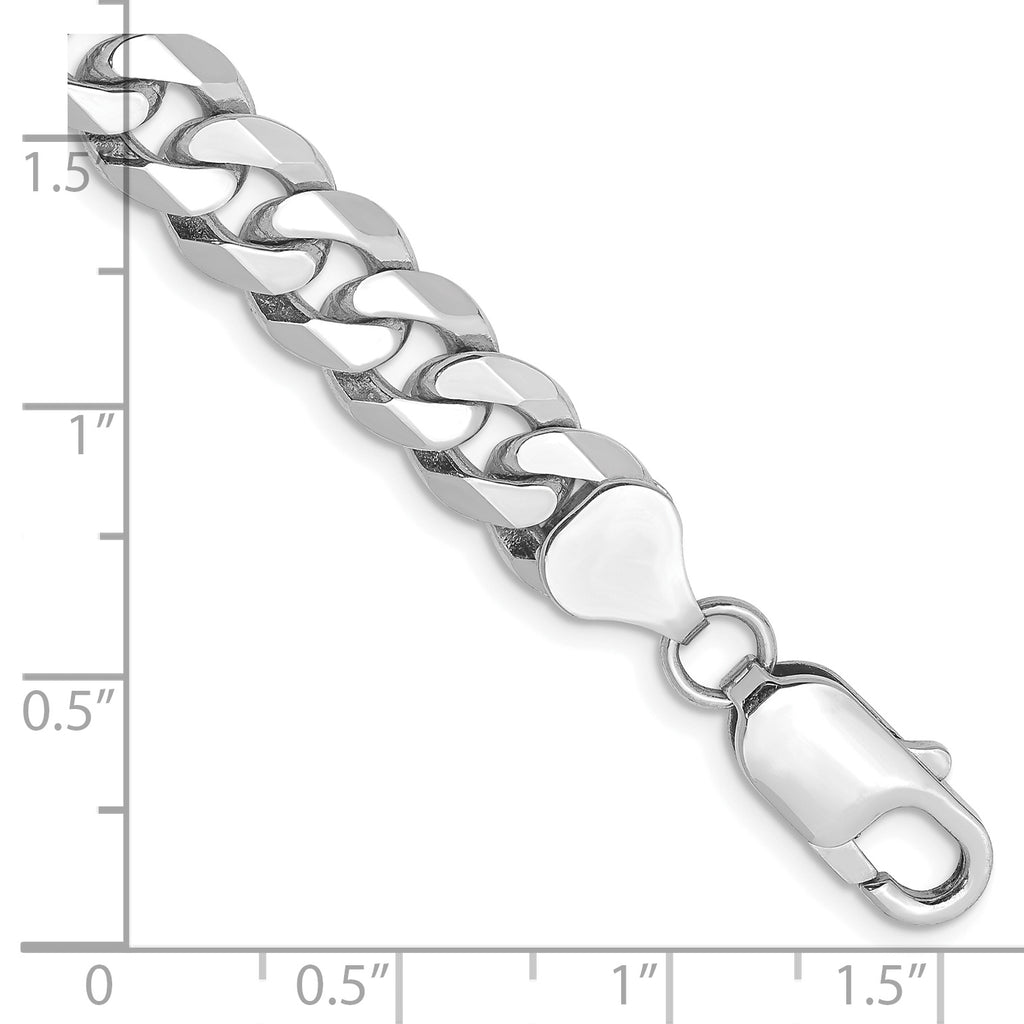 14K White Gold 8 inch 8mm Flat Beveled Curb with Lobster Clasp Bracelet