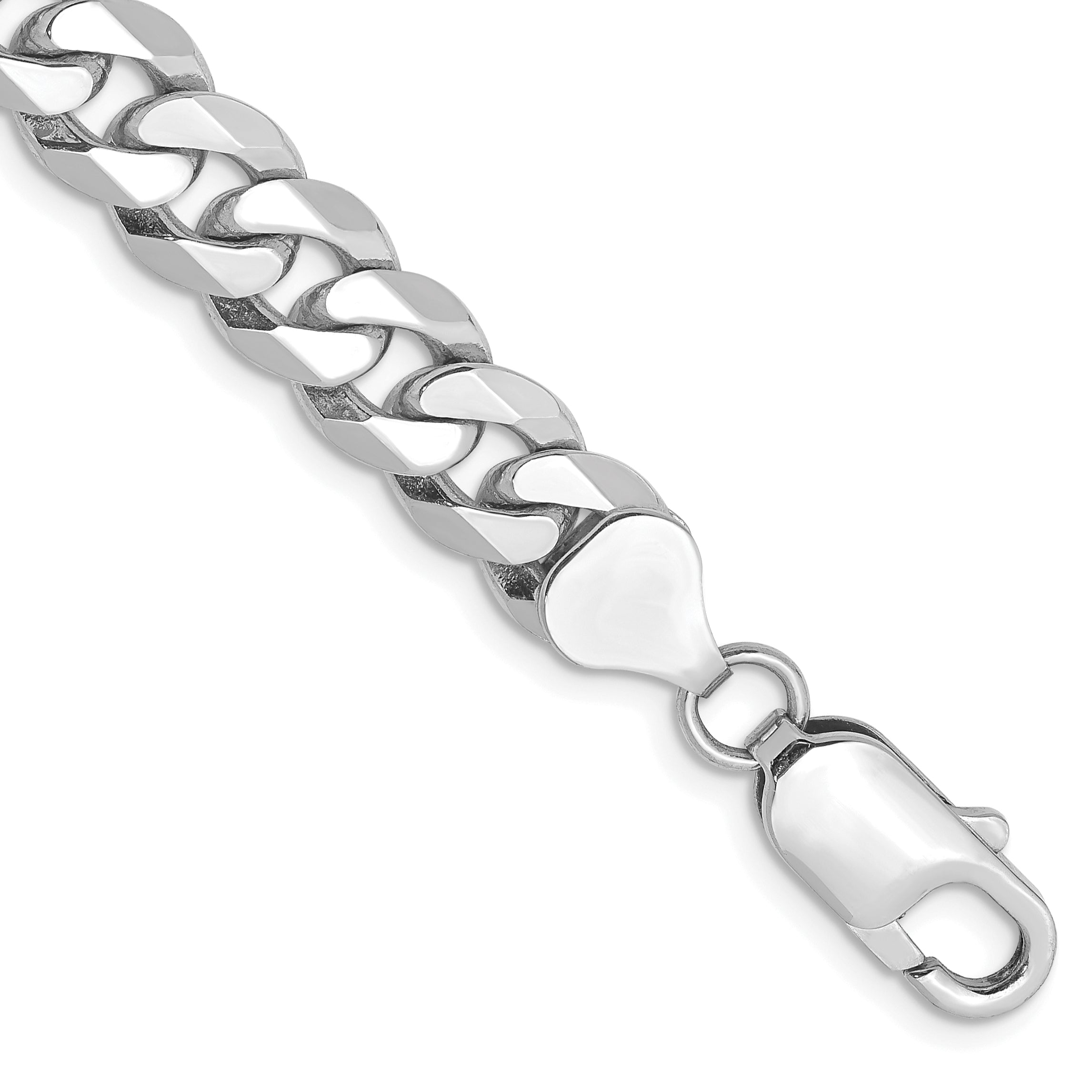 14K White Gold 8 inch 8mm Flat Beveled Curb with Lobster Clasp Bracelet