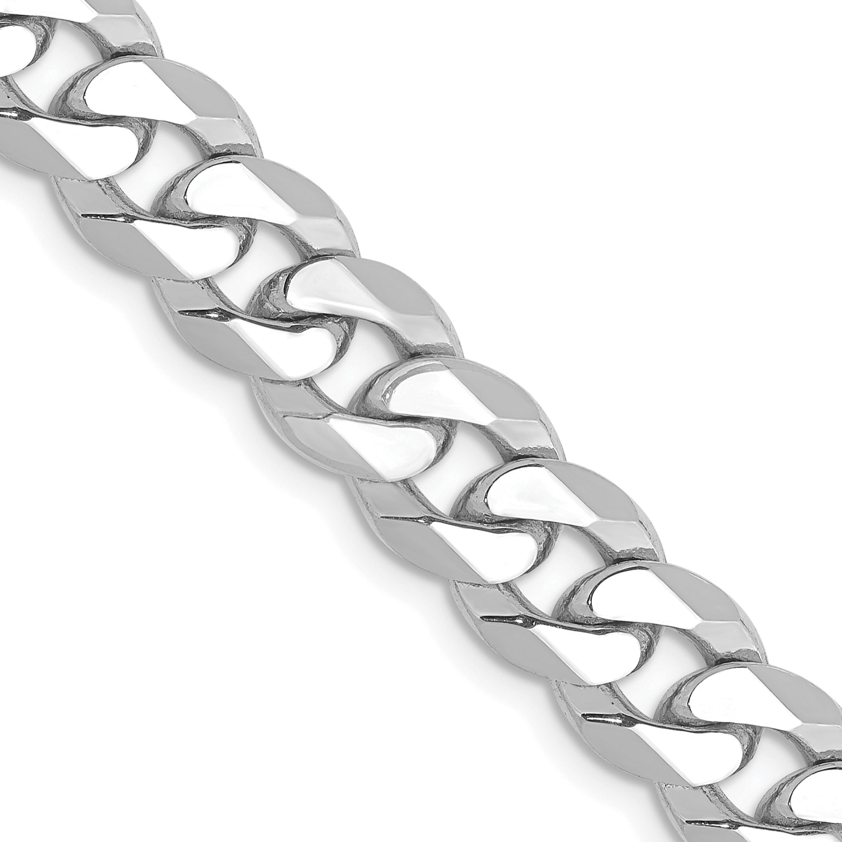 14K White Gold 26 inch 8mm Flat Beveled Curb with Lobster Clasp Chain