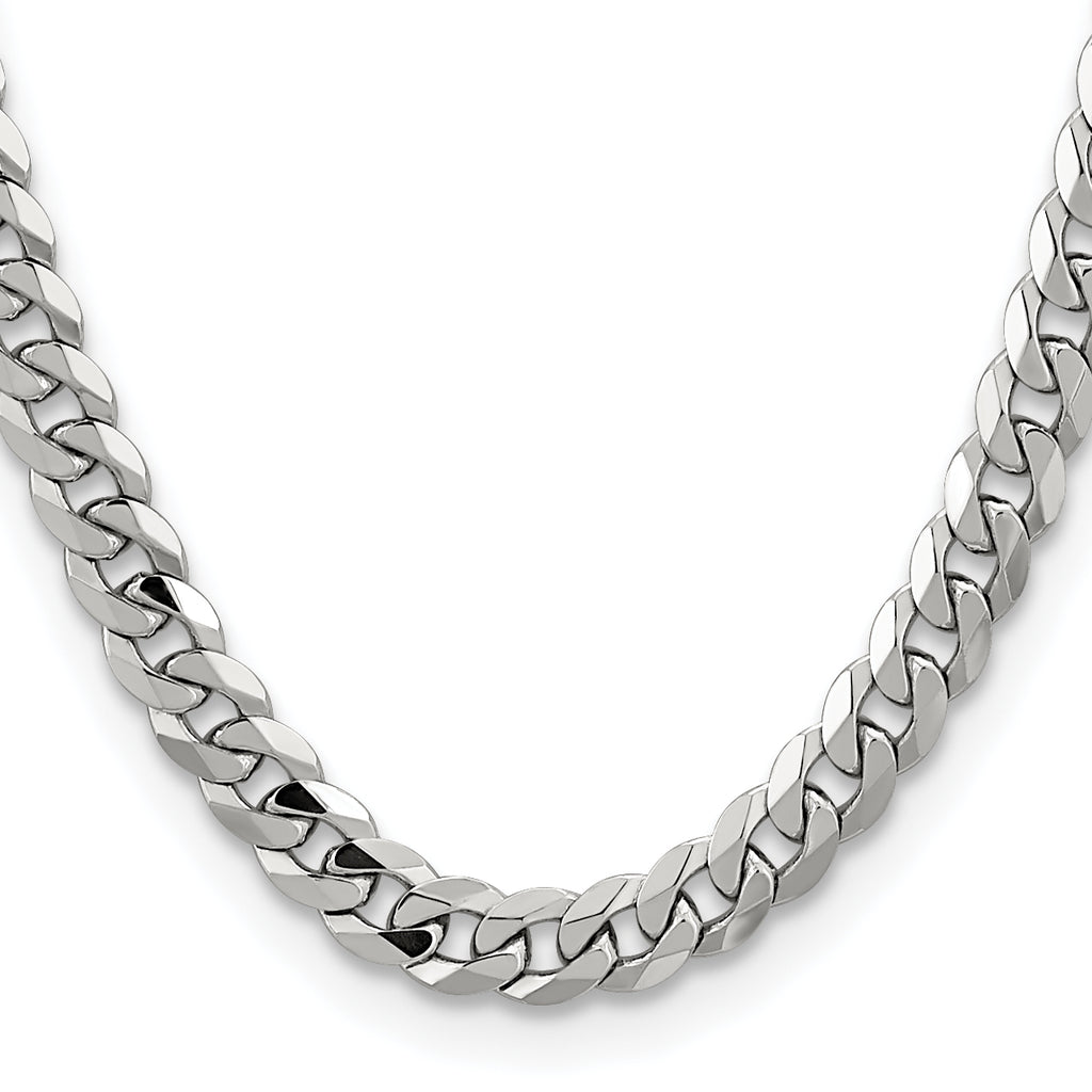 14K White Gold 9 inch 8.5mm Flat Beveled Curb with Lobster Clasp Chain