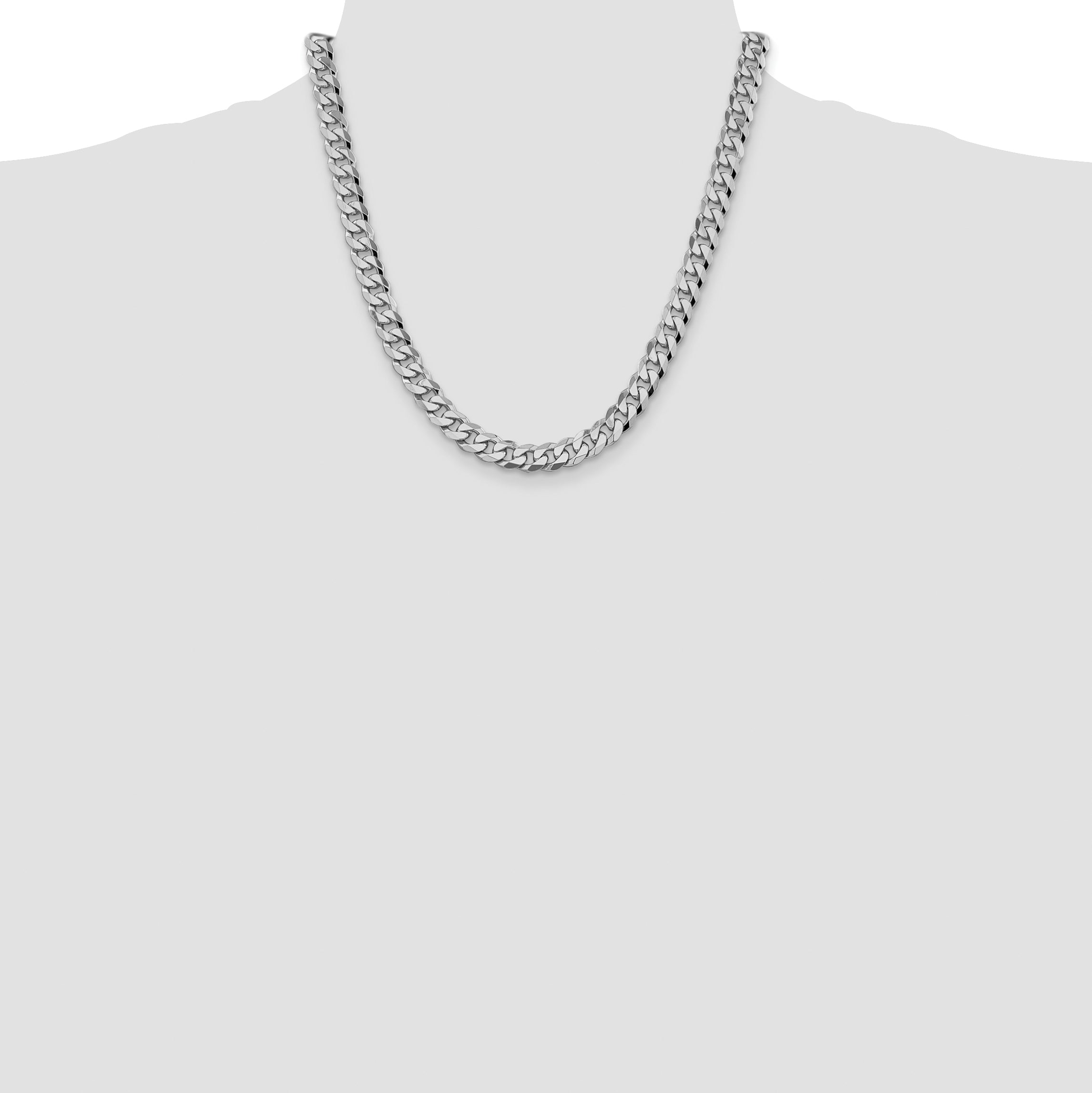 14K White Gold Solid Curb Chain Necklace 8.5mm