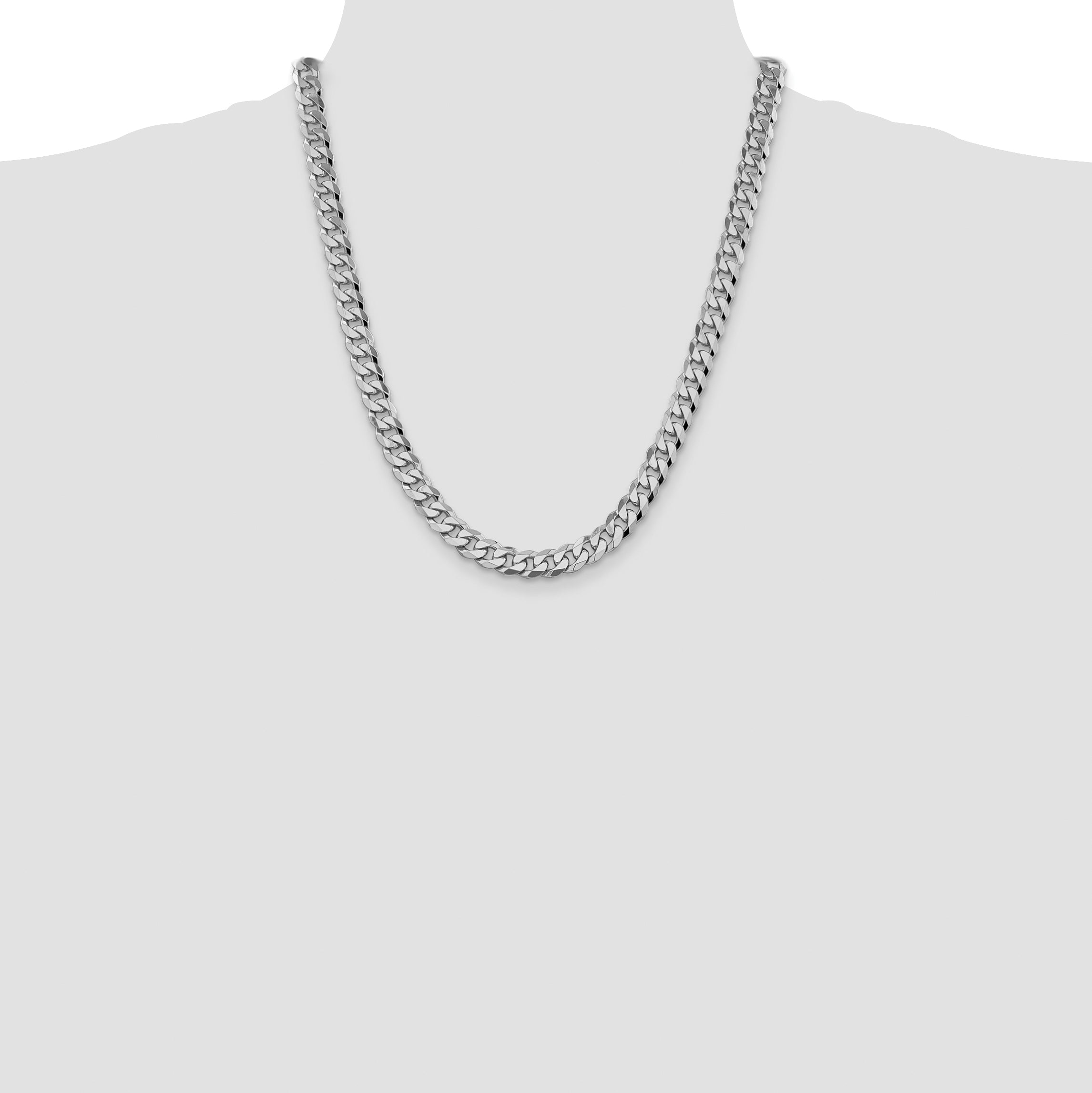 14K White Gold 9 inch 8.5mm Flat Beveled Curb with Lobster Clasp Chain