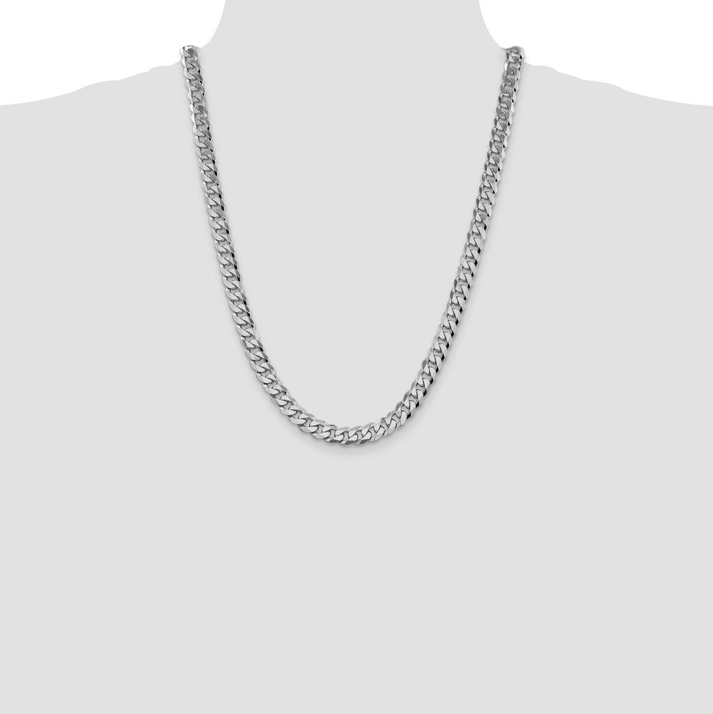 14K White Gold 9 inch 8.5mm Flat Beveled Curb with Lobster Clasp Chain