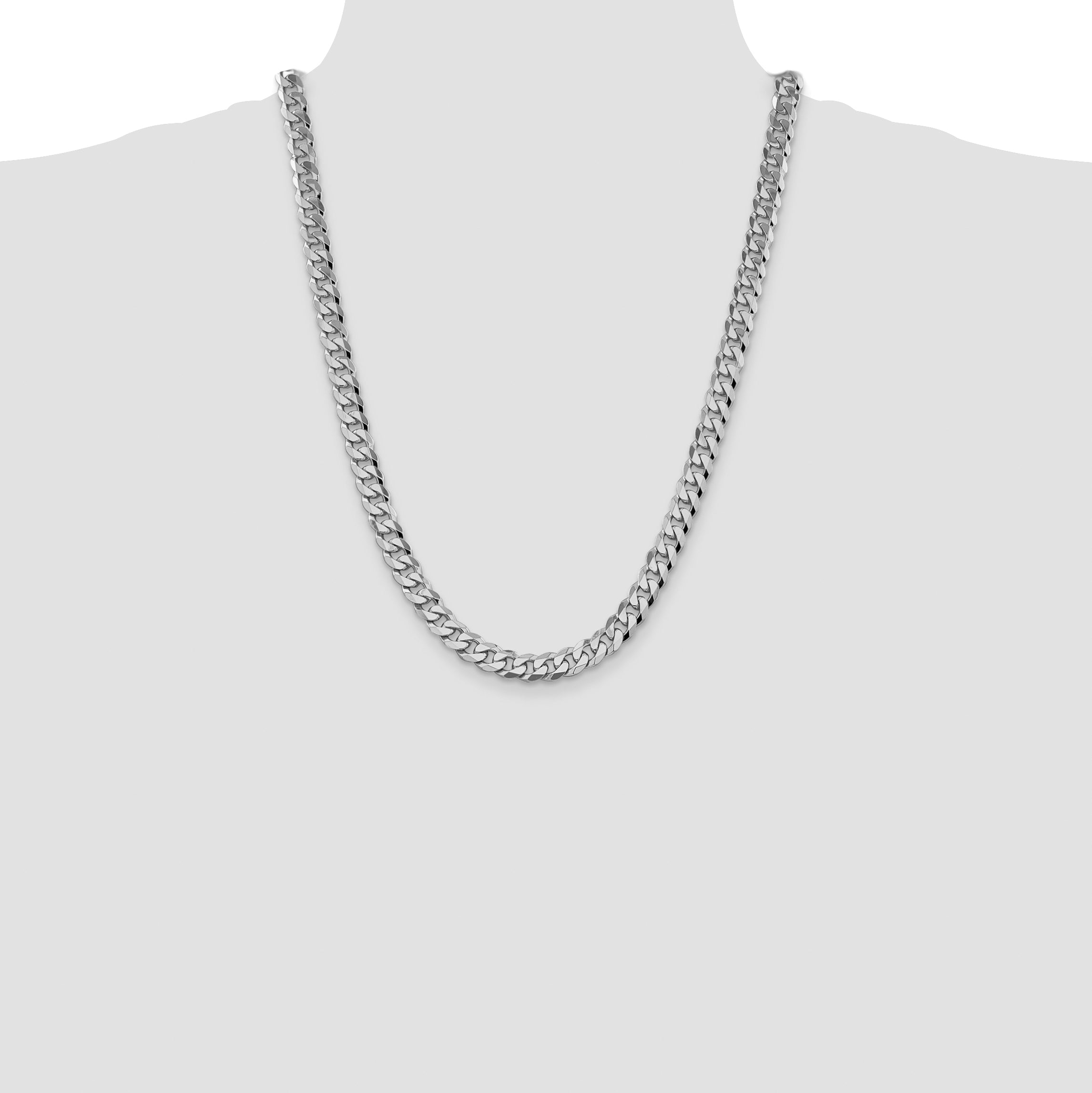 14K White Gold 9 inch 8.5mm Flat Beveled Curb with Lobster Clasp Chain
