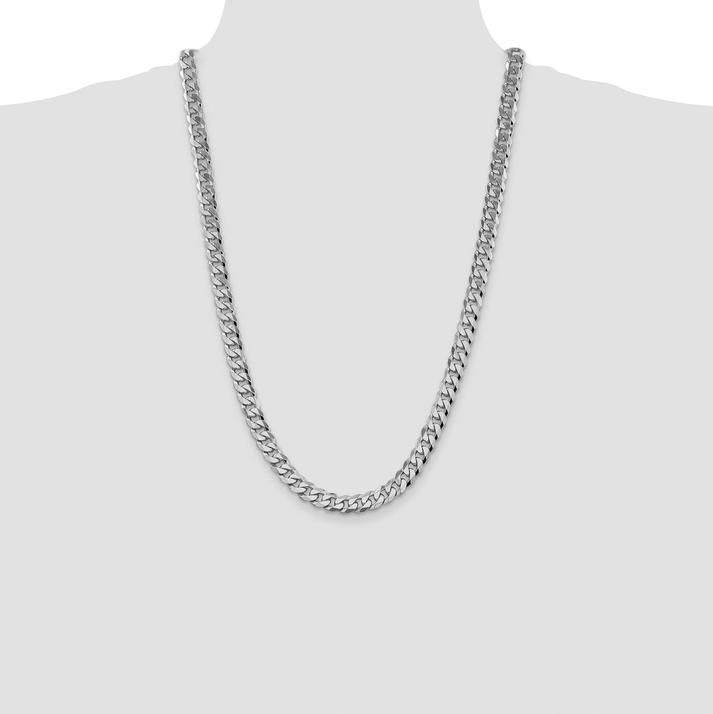 14K White Gold 9 inch 8.5mm Flat Beveled Curb with Lobster Clasp Chain