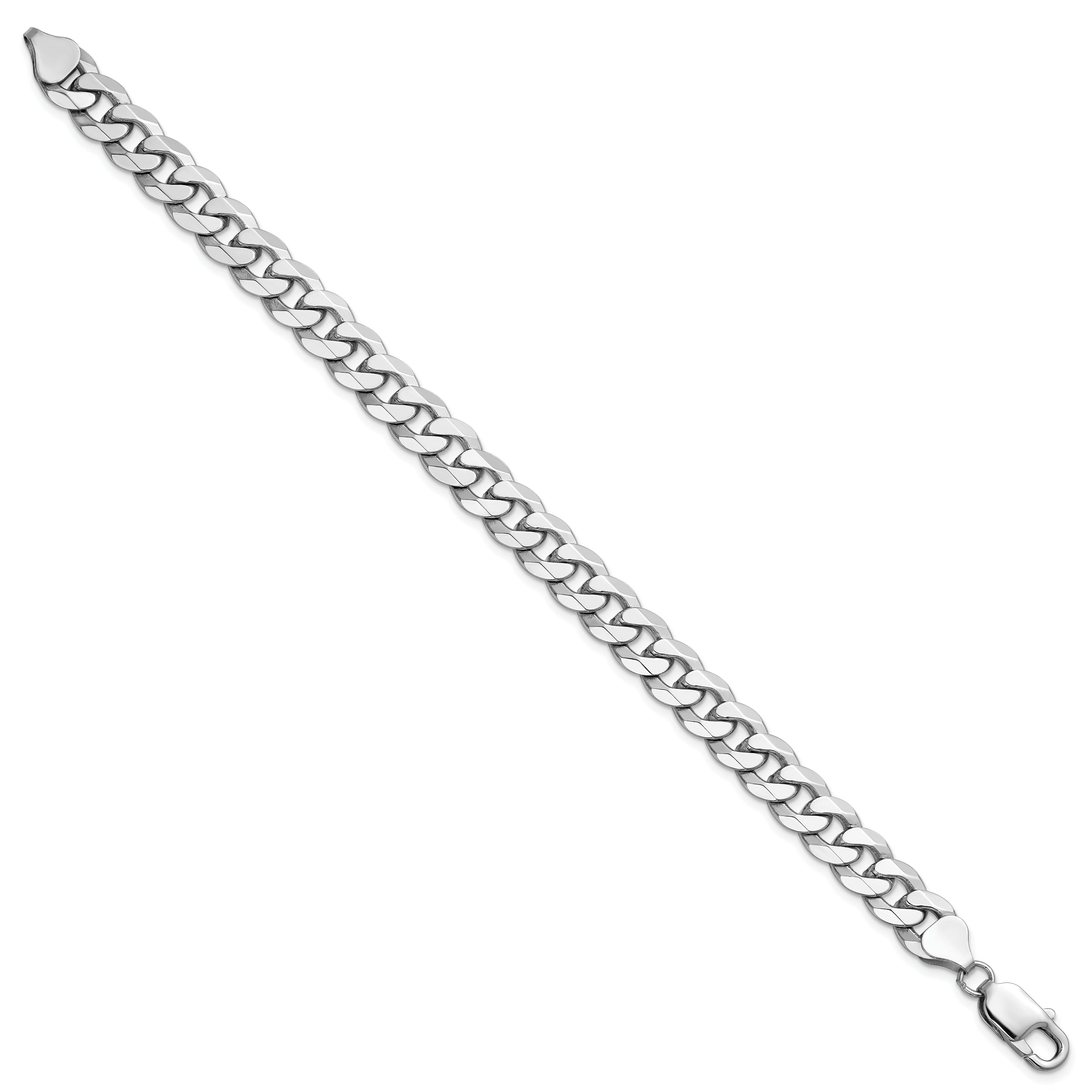 14K White Gold 8 inch 8.5mm Flat Beveled Curb with Lobster Clasp Bracelet