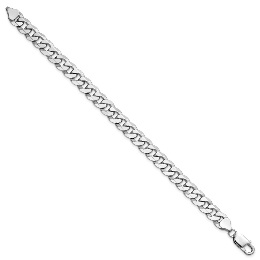 14K White Gold 9 inch 8.5mm Flat Beveled Curb with Lobster Clasp Chain