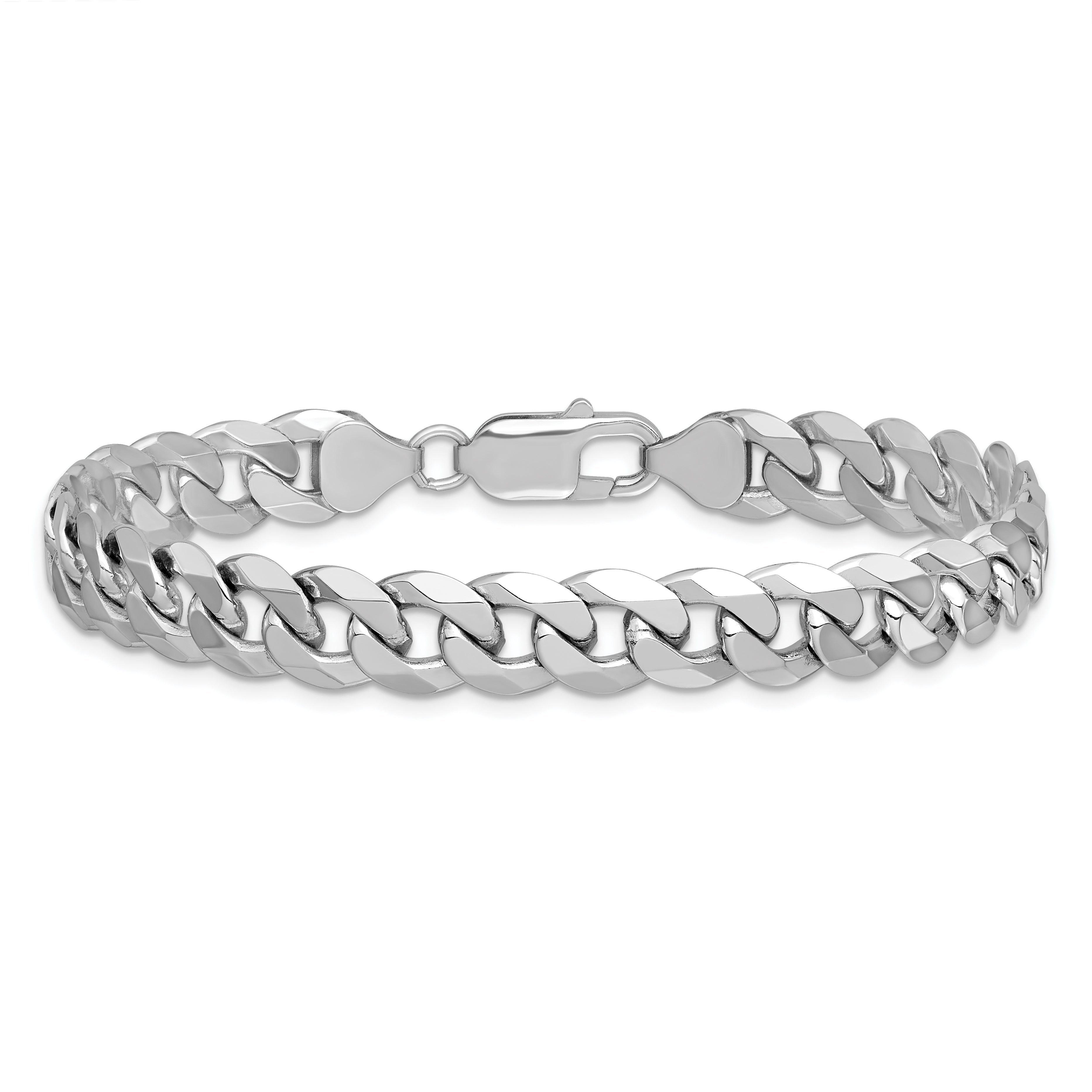 14K White Gold 8 inch 8.5mm Flat Beveled Curb with Lobster Clasp Bracelet