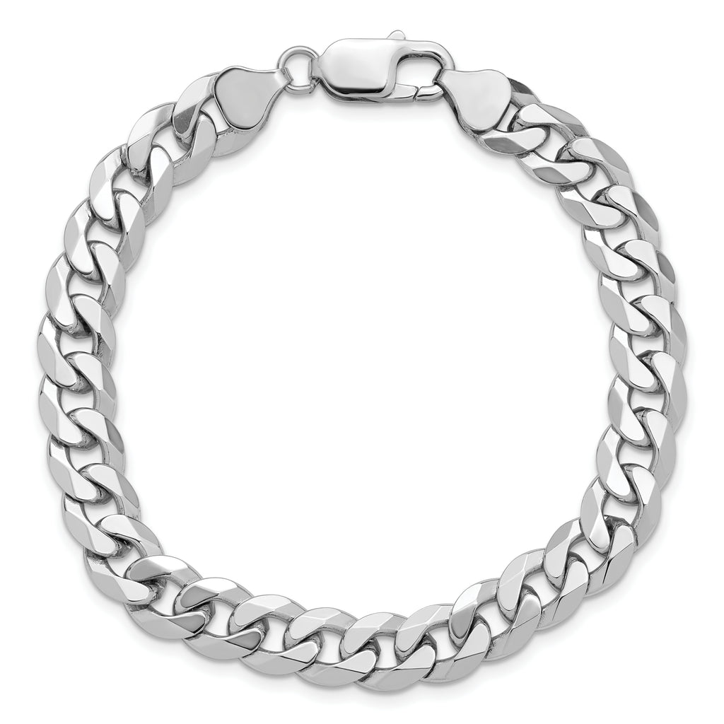 14K White Gold 9 inch 8.5mm Flat Beveled Curb with Lobster Clasp Chain
