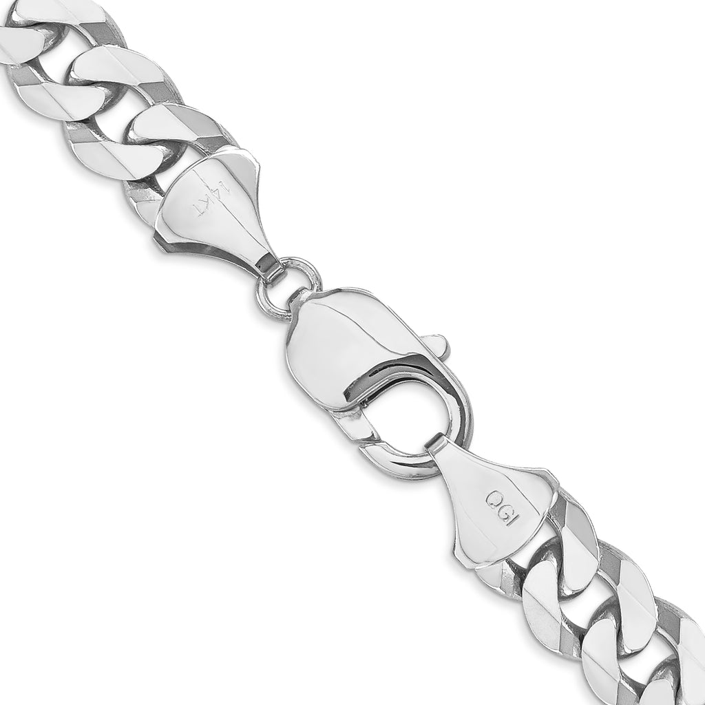14K White Gold Solid Curb Chain Necklace 9.5mm