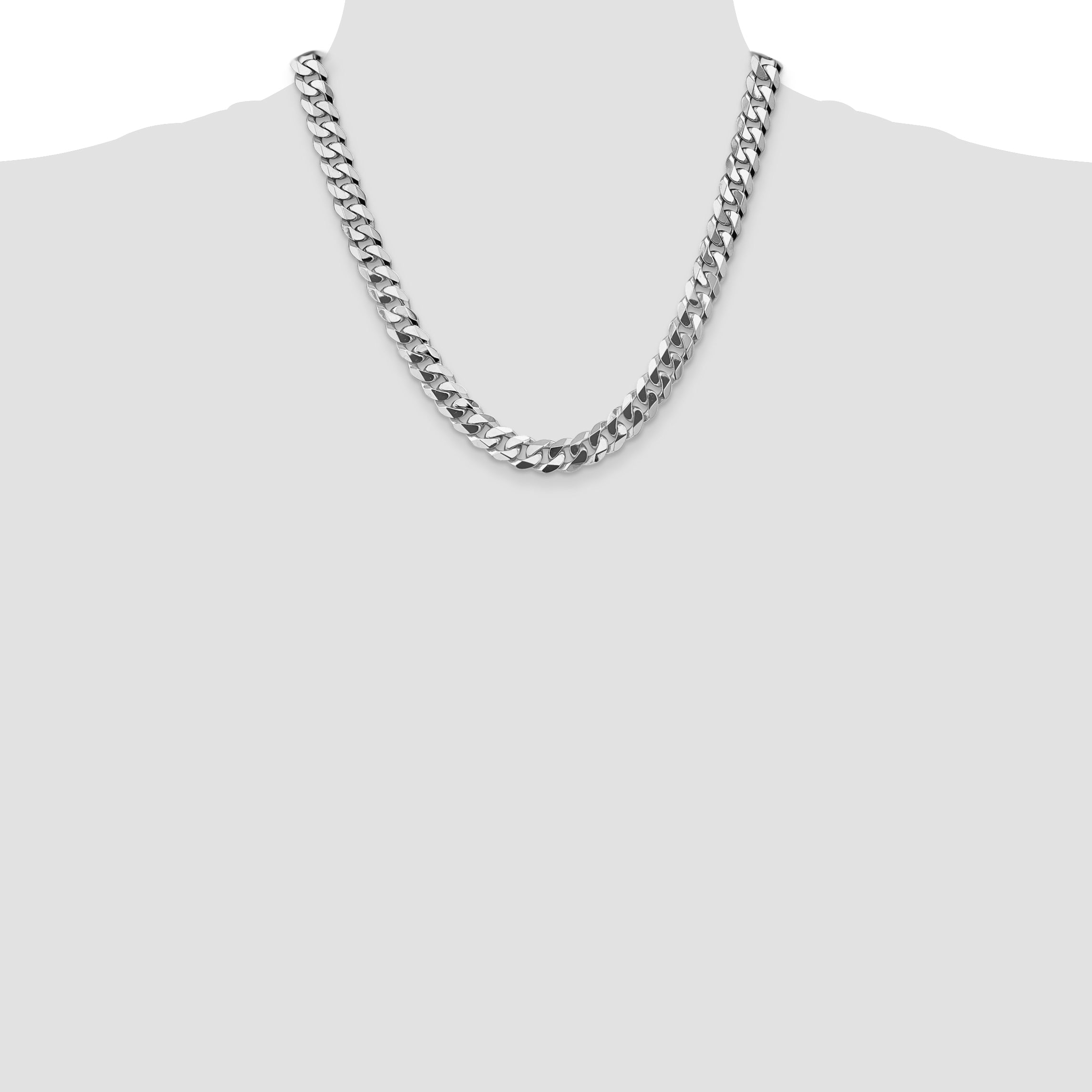 14K White Gold Solid Curb Chain Necklace 9.5mm
