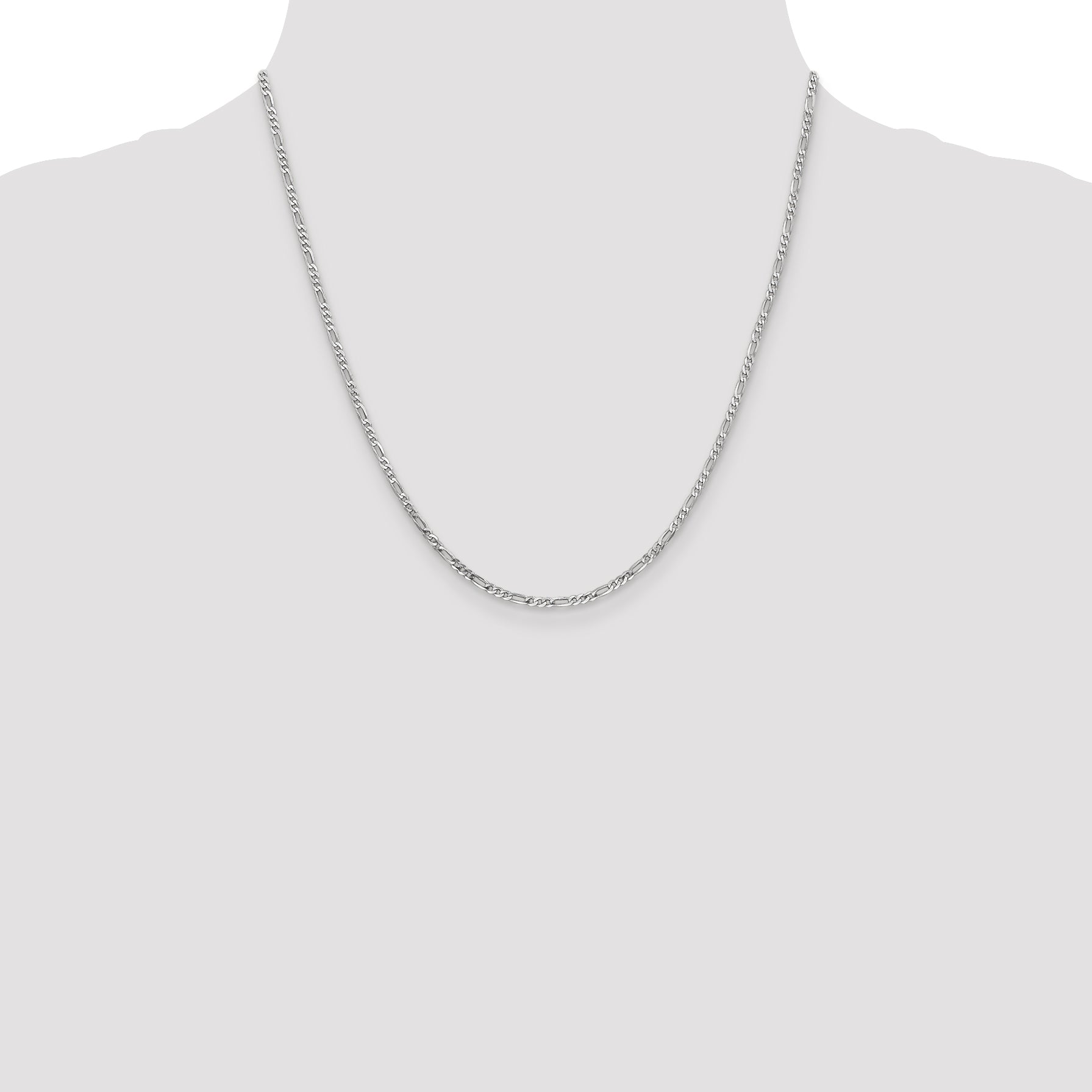14K White Gold 20 inch 2.25mm Flat Figaro with Lobster Clasp Chain