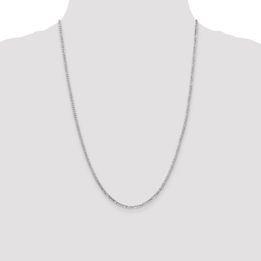 14K White Gold 24 inch 2.25mm Flat Figaro with Lobster Clasp Chain