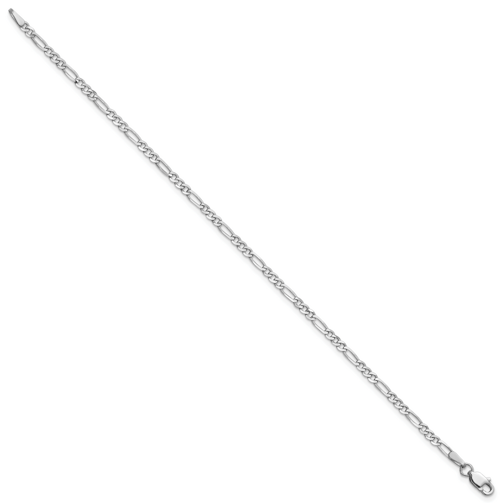 14K White Gold 10 inch 2.25mm Flat Figaro with Lobster Clasp Anklet