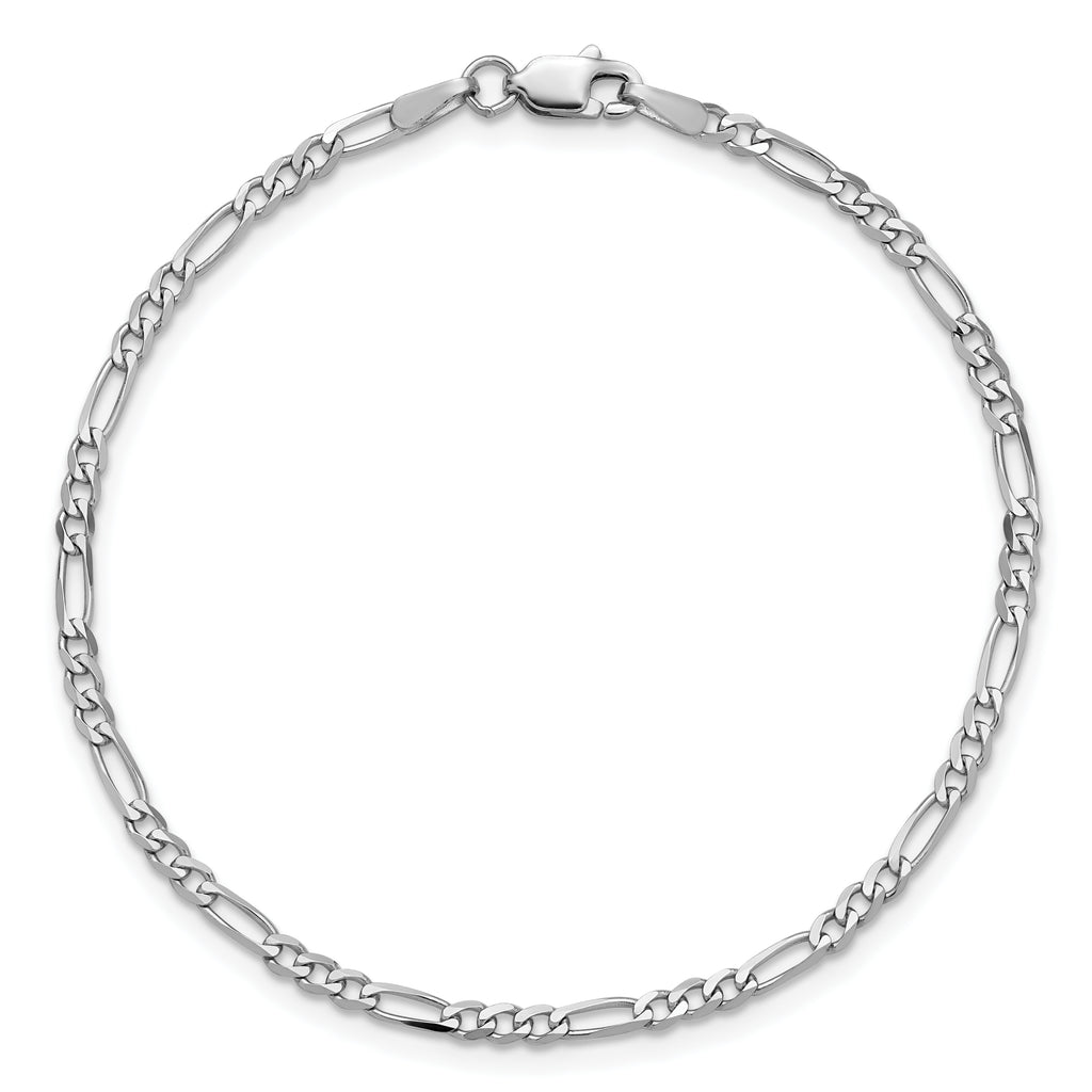 14K White Gold 8 inch 2.25mm Flat Figaro with Lobster Clasp Bracelet