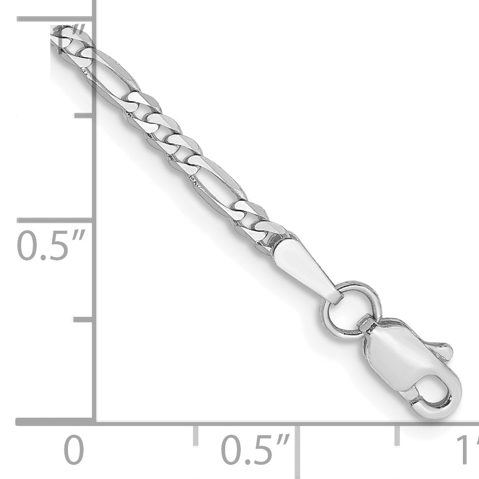 14K White Gold 8 inch 2.25mm Flat Figaro with Lobster Clasp Bracelet