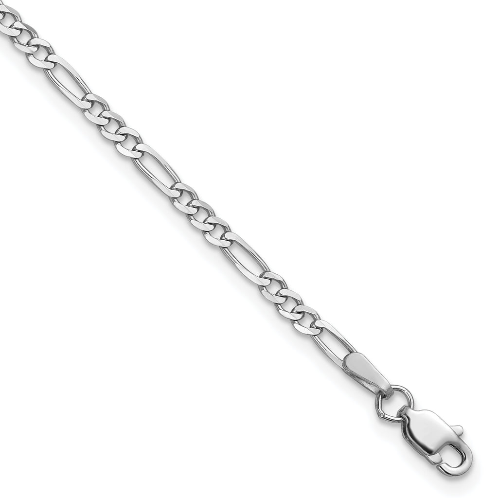 14K White Gold 8 inch 2.25mm Flat Figaro with Lobster Clasp Bracelet