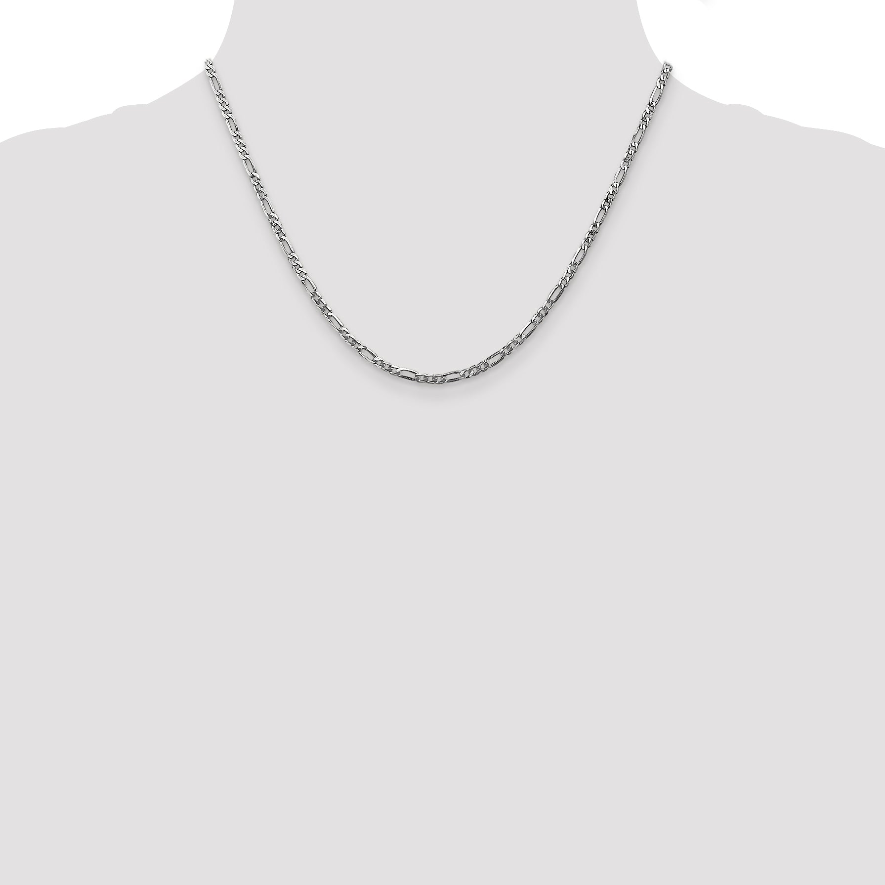 14K White Gold 18 inch 2.75mm Flat Figaro with Lobster Clasp Chain
