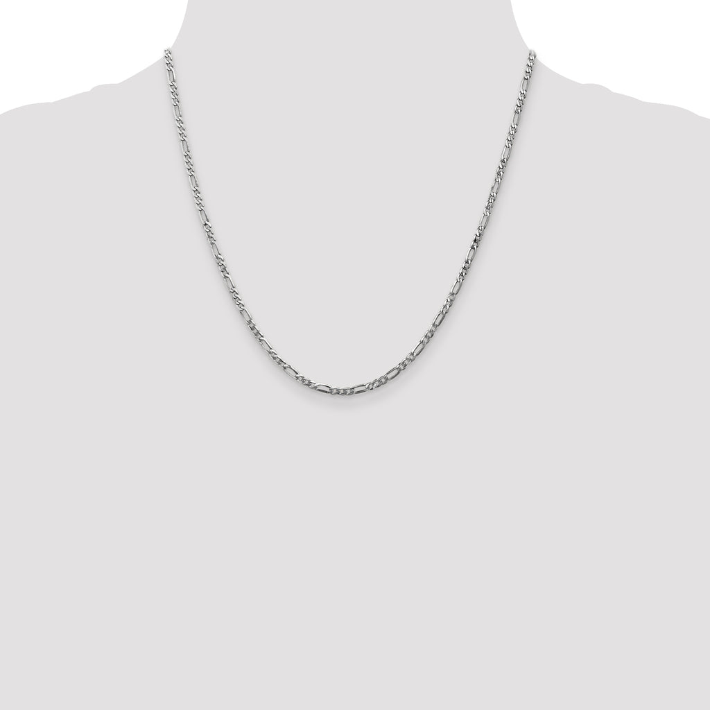 14K White Gold 20 inch 2.75mm Flat Figaro with Lobster Clasp Chain