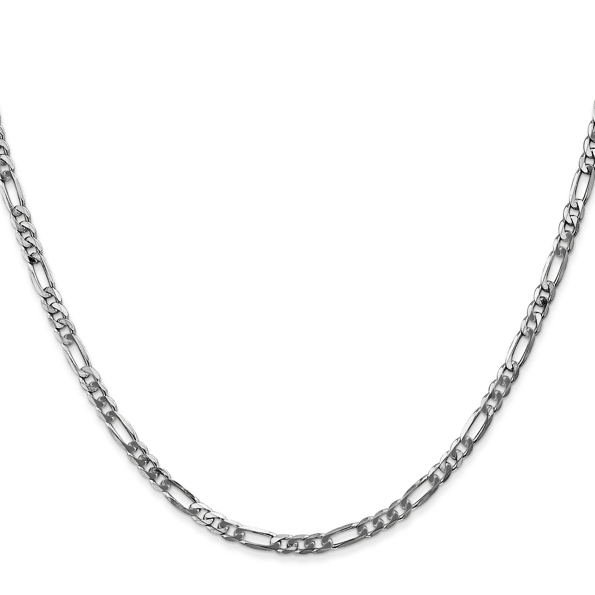 14K White Gold 26 inch 3mm Flat Figaro with Lobster Clasp Chain