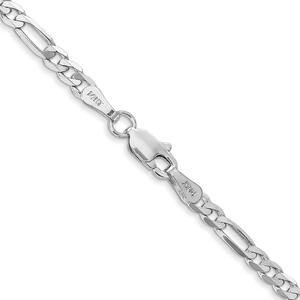 14K White Gold Solid Figaro Chain Necklace 3mm