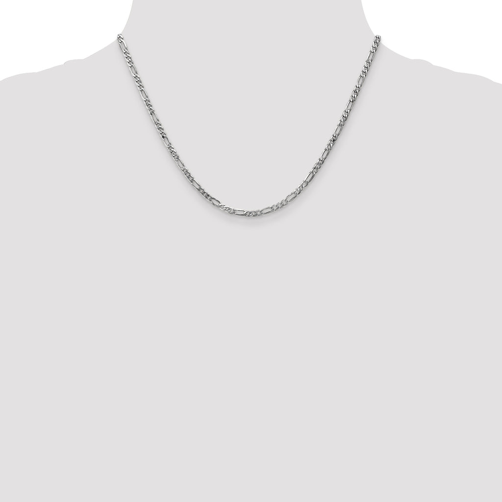 14K White Gold 18 inch 3mm Flat Figaro with Lobster Clasp Chain