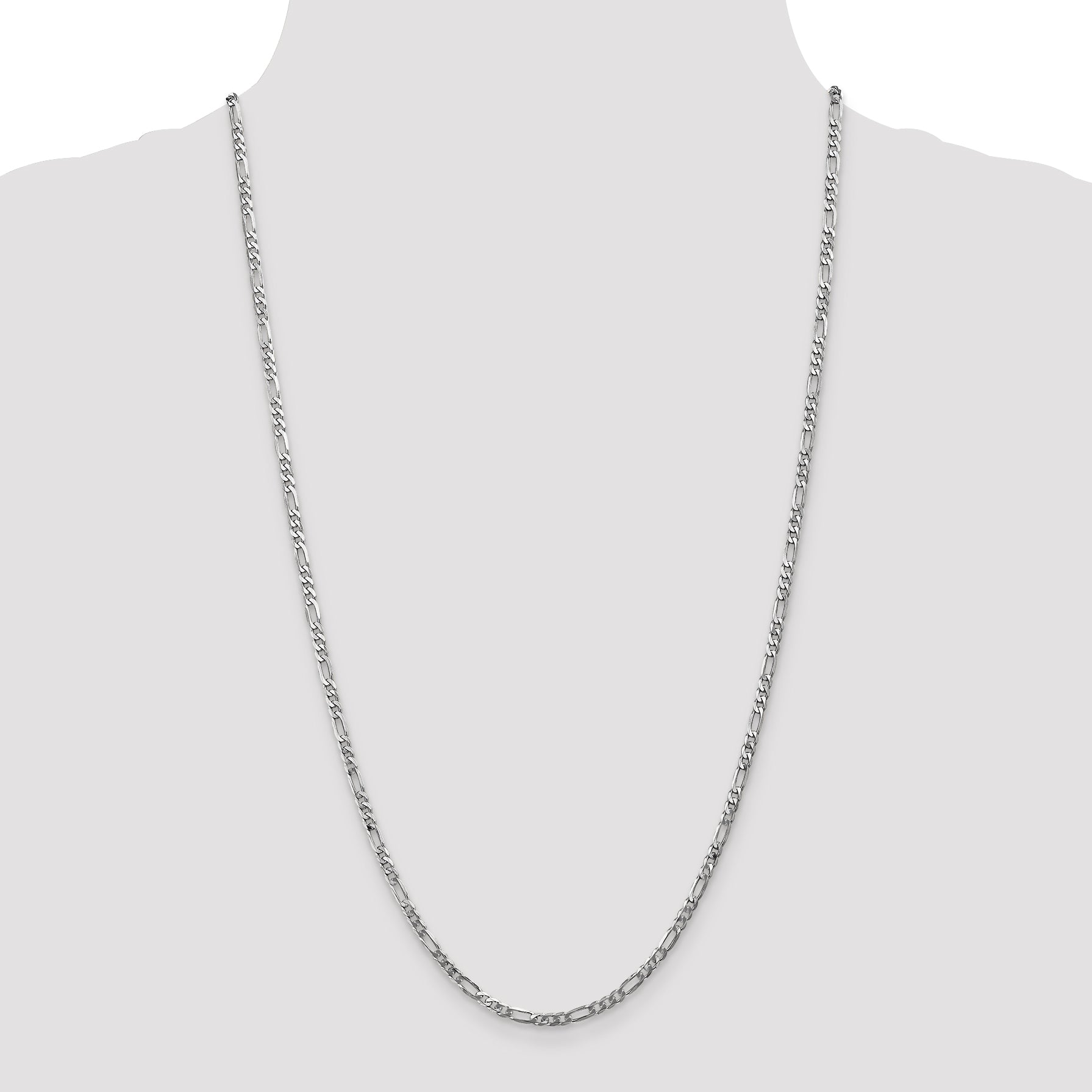 14K White Gold 20 inch 3mm Flat Figaro with Lobster Clasp Chain