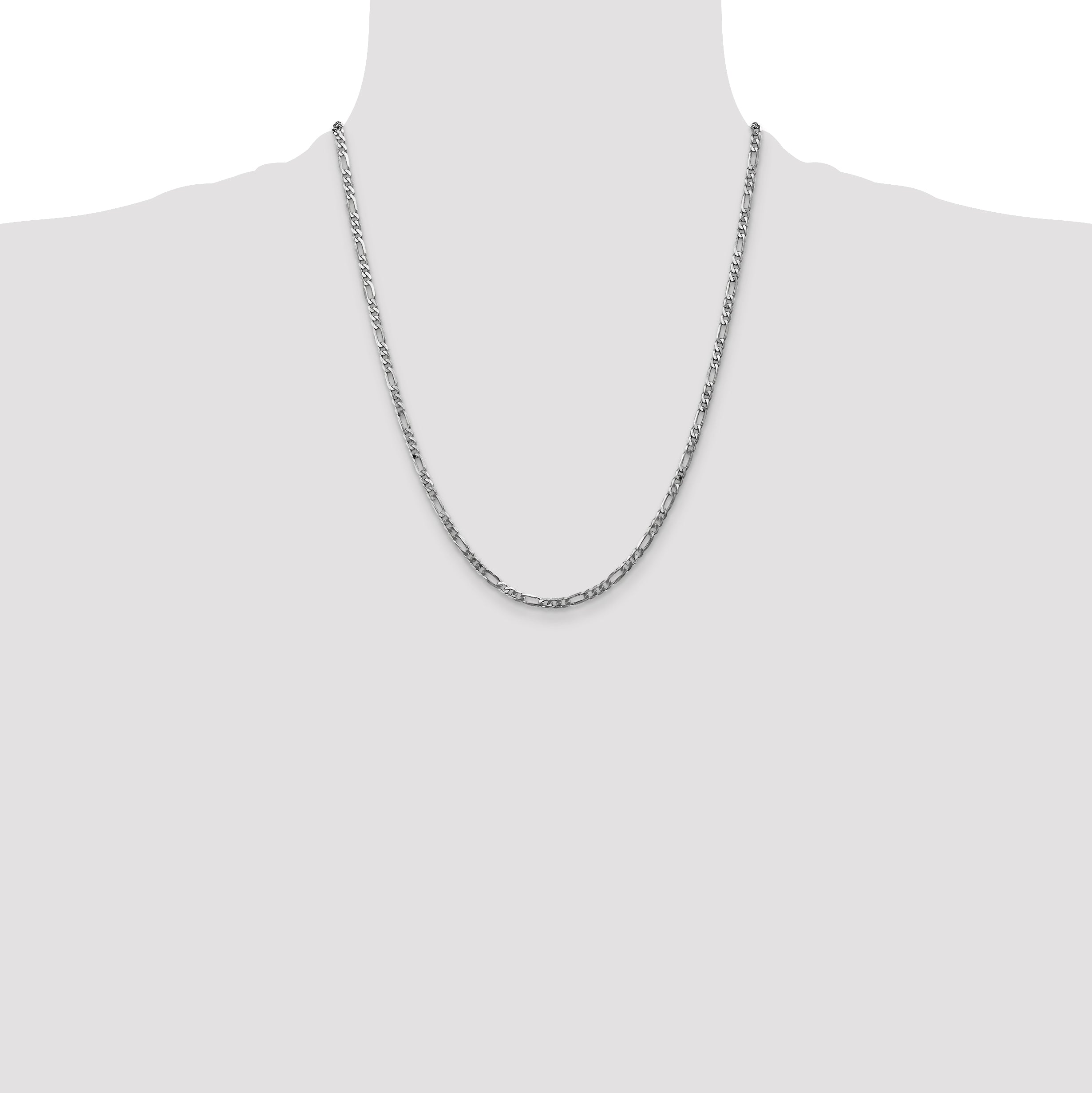 14K White Gold 22 inch 3mm Flat Figaro with Lobster Clasp Chain