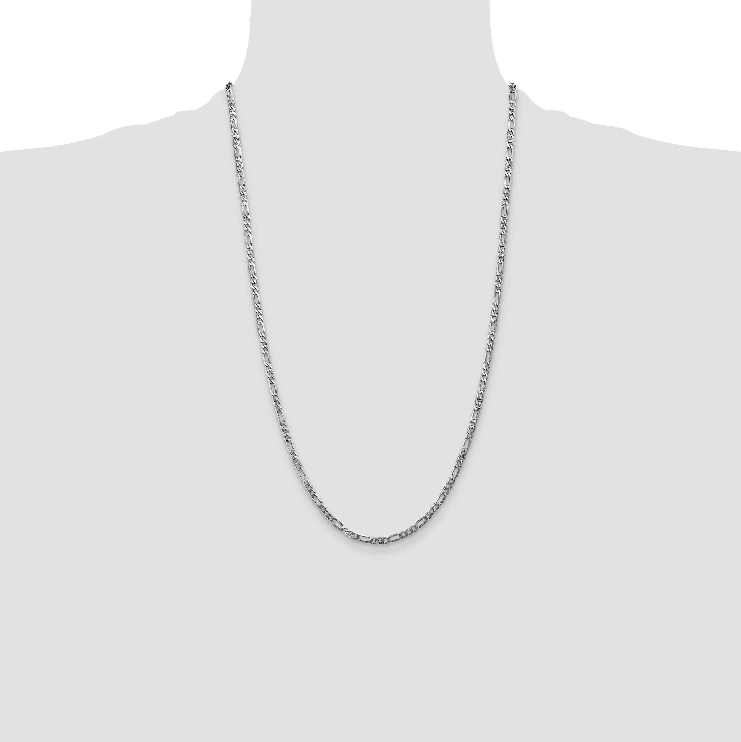 14K White Gold 26 inch 3mm Flat Figaro with Lobster Clasp Chain