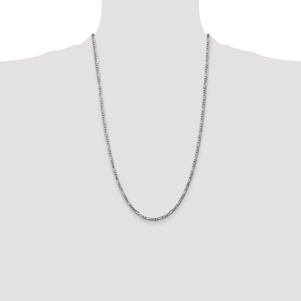 14K White Gold 26 inch 3mm Flat Figaro with Lobster Clasp Chain