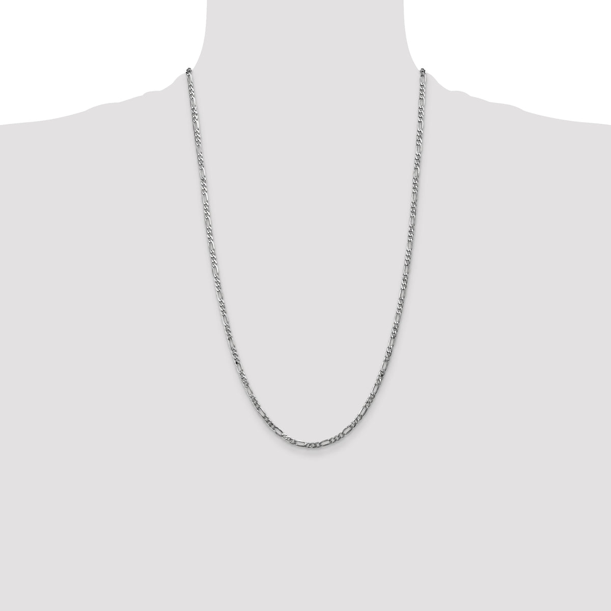14K White Gold 26 inch 3mm Flat Figaro with Lobster Clasp Chain