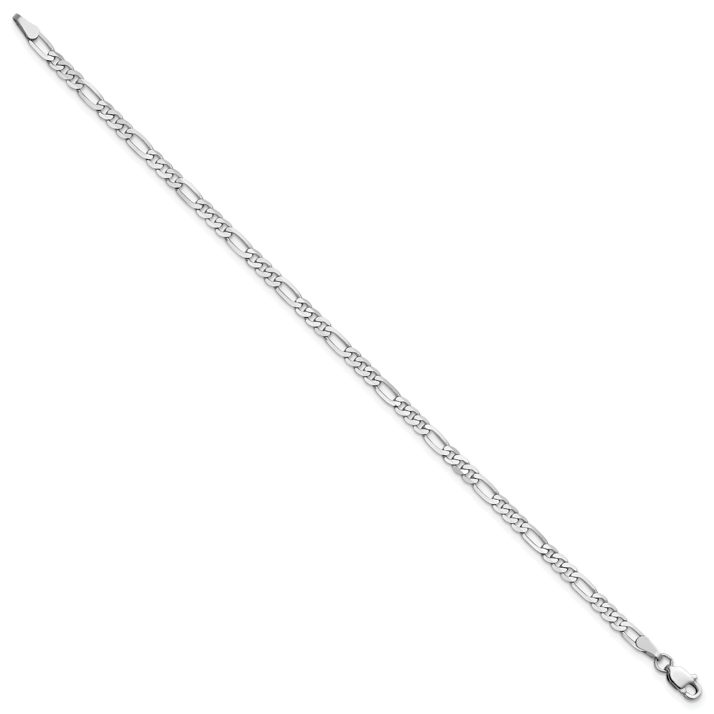 14K White Gold 10 inch 3mm Flat Figaro with Lobster Clasp Anklet
