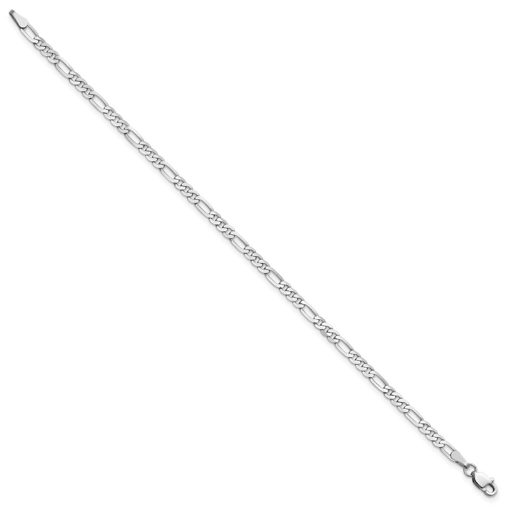 14K White Gold 8 inch 3mm Flat Figaro with Lobster Clasp Bracelet