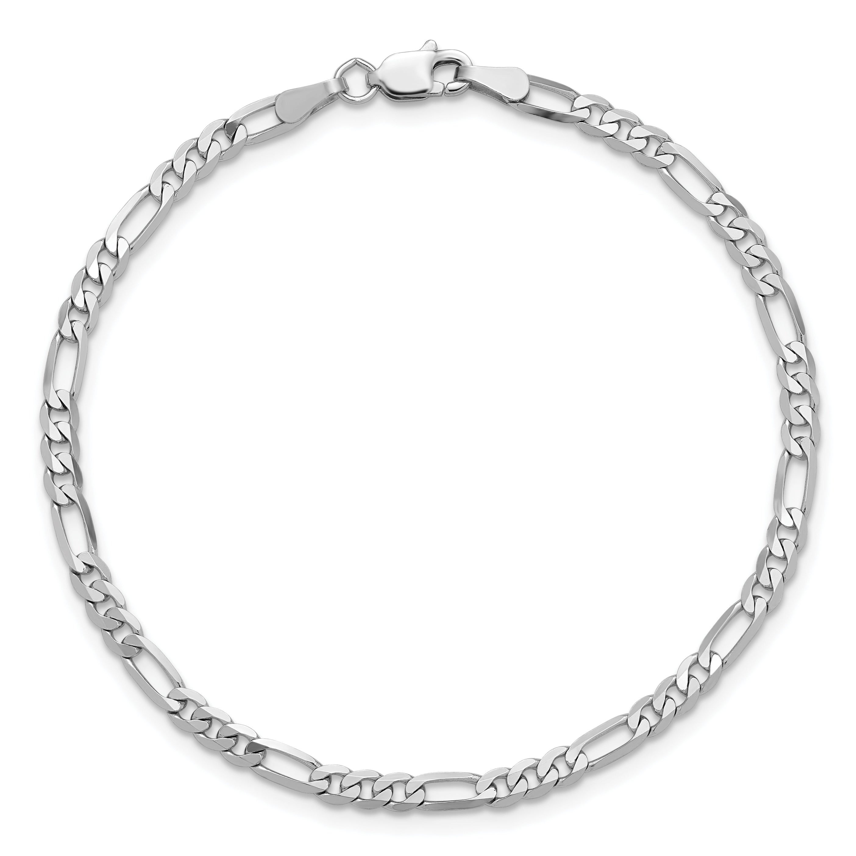 14K White Gold 10 inch 3mm Flat Figaro with Lobster Clasp Anklet