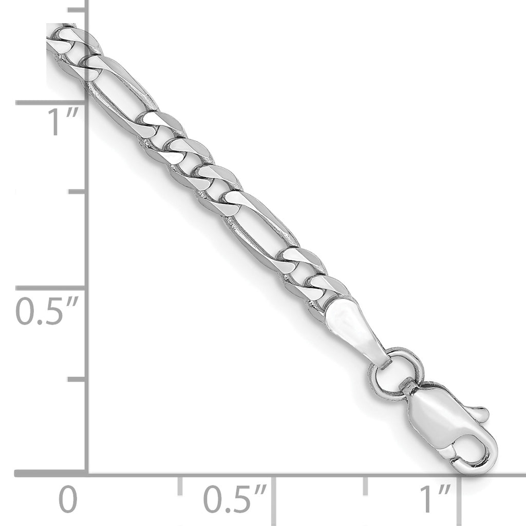 14K White Gold 10 inch 3mm Flat Figaro with Lobster Clasp Anklet