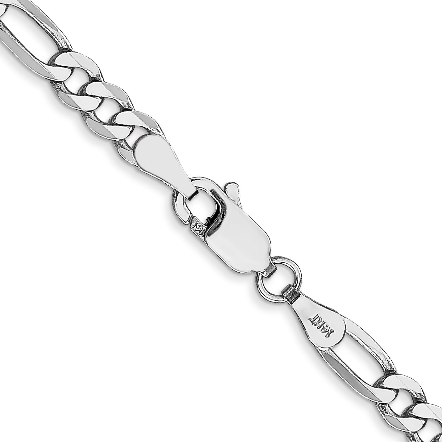 14K White Gold Solid Figaro Chain Necklace 4mm